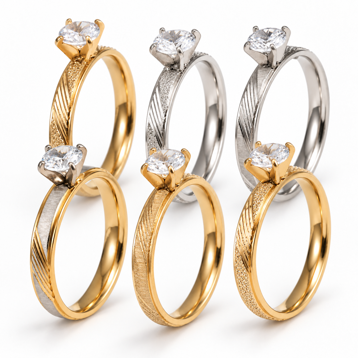 Classic CZ Diagonal Slash Textured Promise Ring for Women | C010