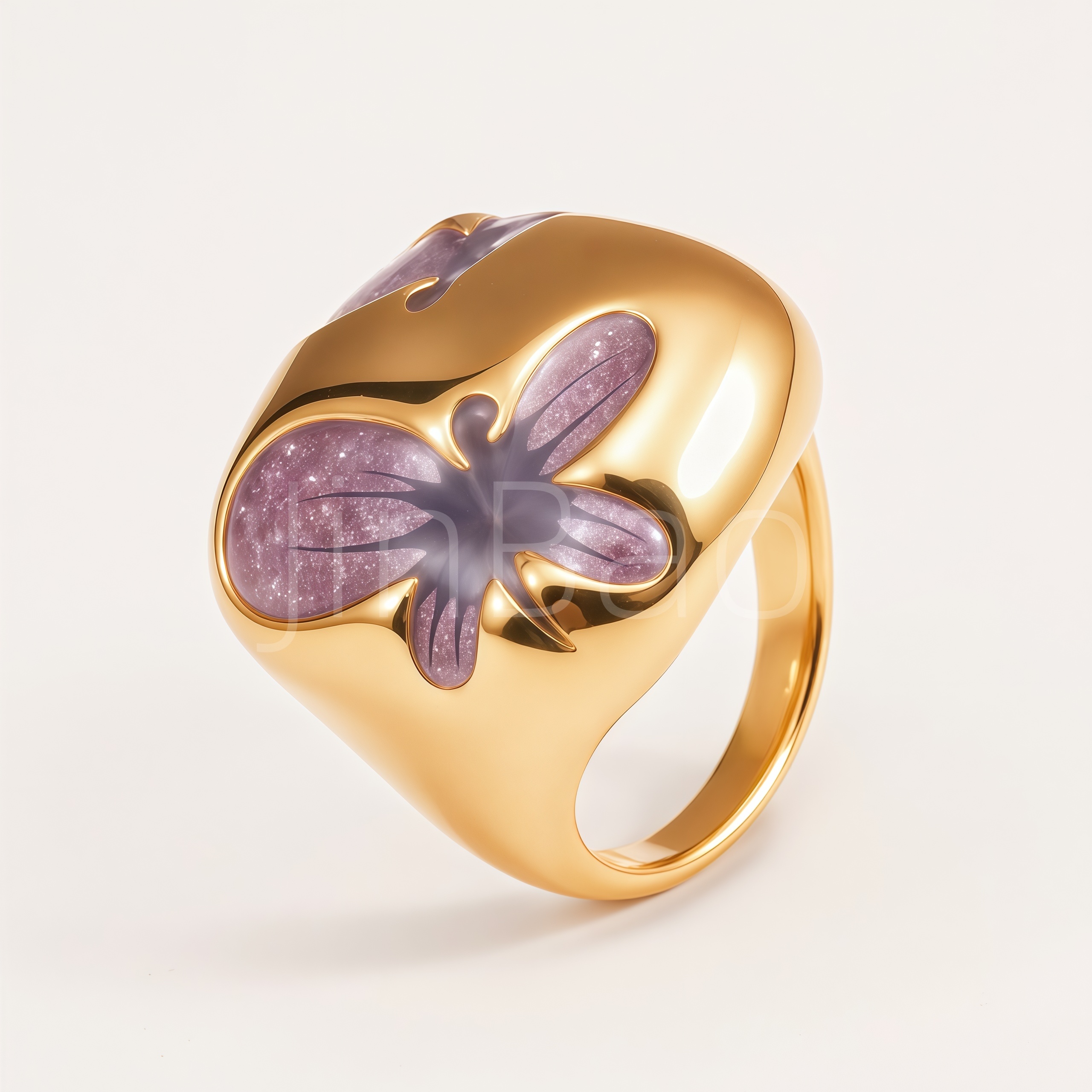 Purple Glitter Enamel Butterfly Chunky Dome Women's Ring | E00534