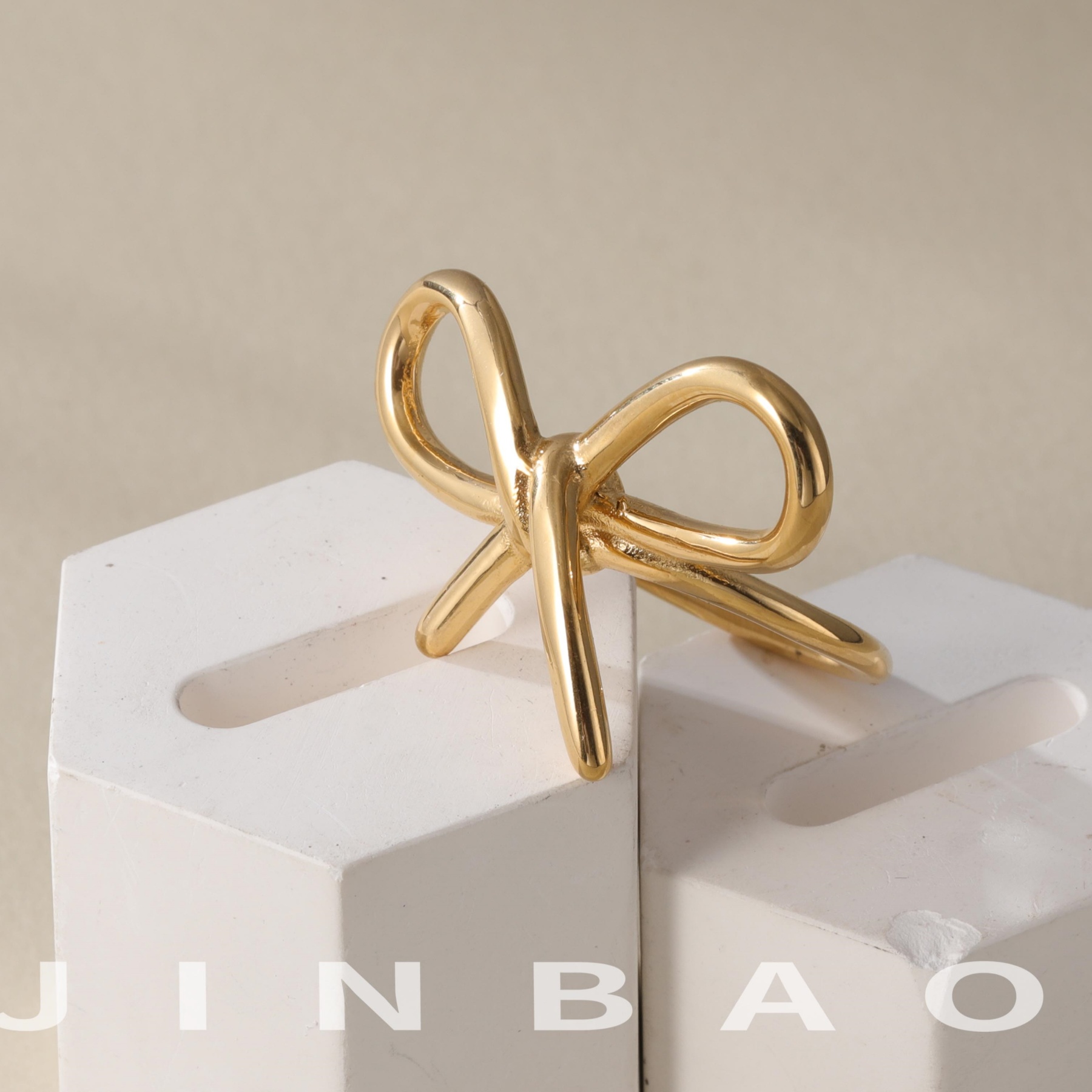 Simple Bow Hollow Stainless Steel Women's Waterproof Ring | N00657-JinBaoJewerly
