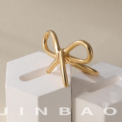Simple Bow Hollow Stainless Steel Women's Waterproof Ring | N00657-JinBaoJewerly