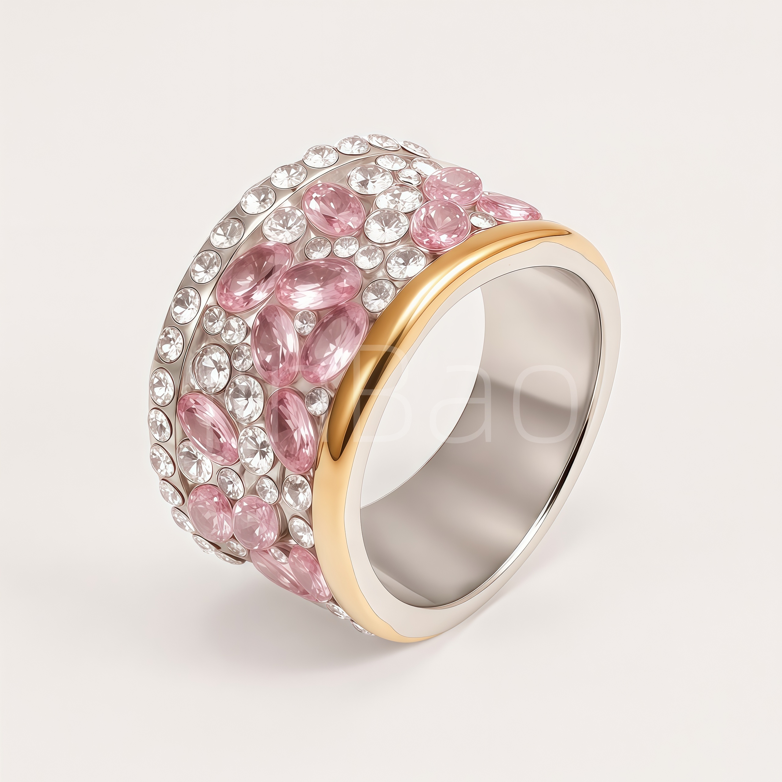 Luxurious Full Pink White CZ Two-Tone Women Ring | B0086