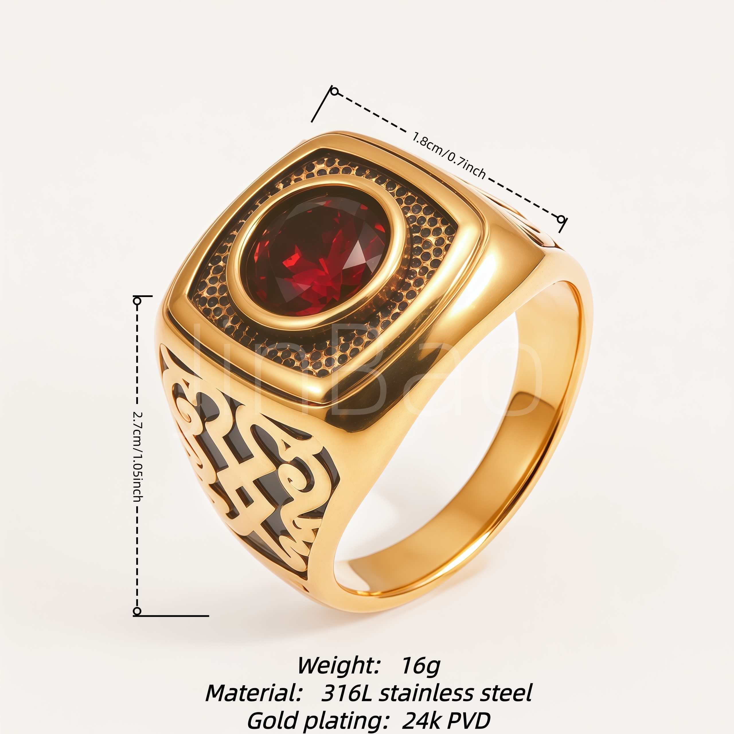 Red CZ Honeycomb‑Textured Men Ring | 