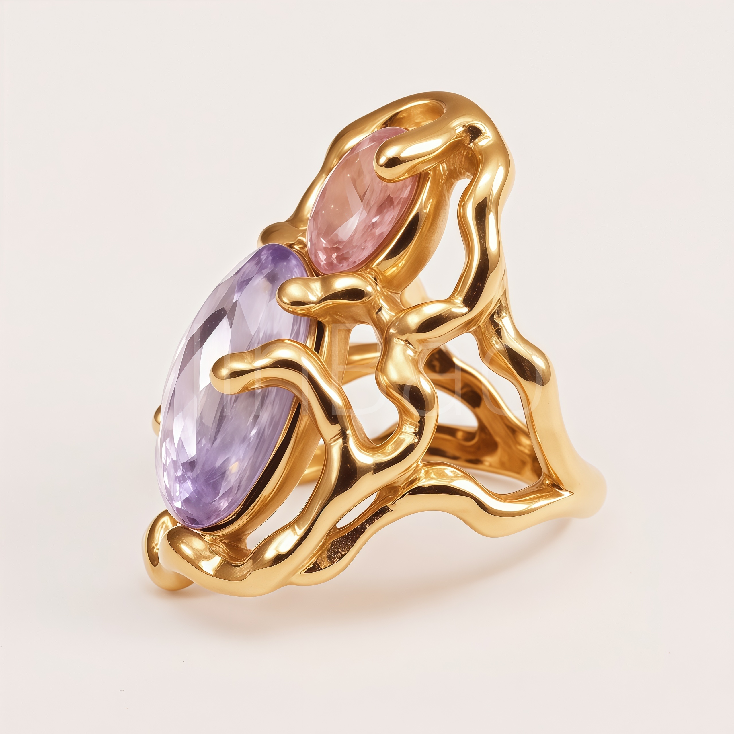 Abstract Fluid Hollow Multi-Gemstone Cluster Statement Ring for Women | E00447
