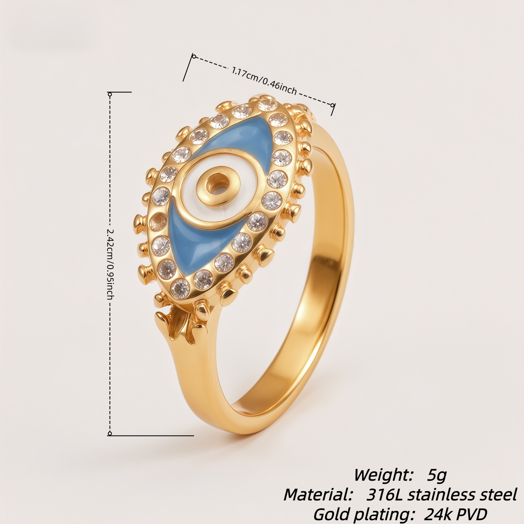 Women's Gold-Tone Evil Eye Ring with Rhinestones
