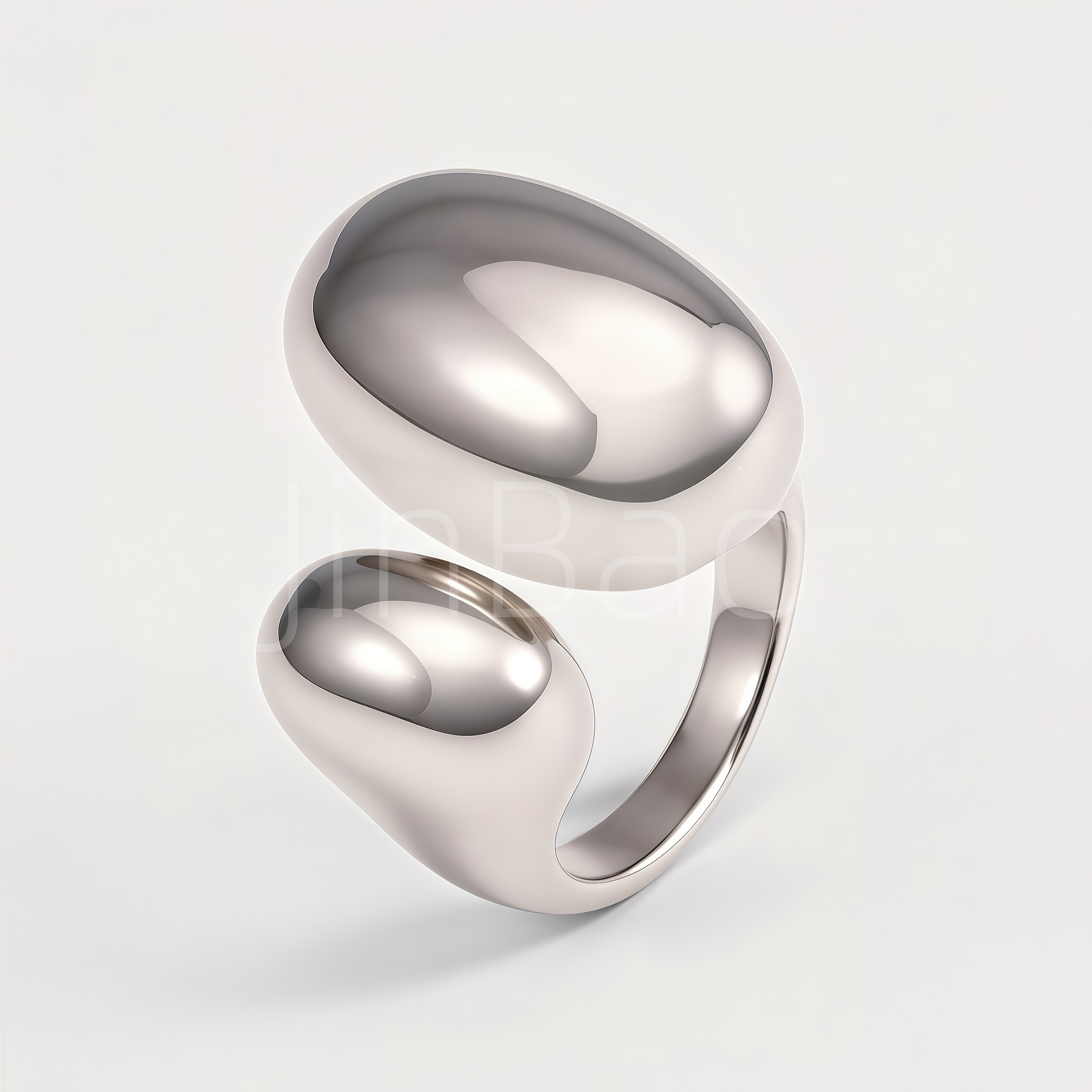 Chunky Glossy Two Beads Irregular Curve Designer Finger Women's Ring | E00499