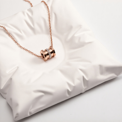 Women's Stainless Steel Rose Gold Tone Cylinder Necklace