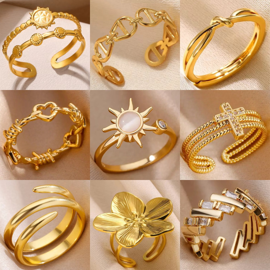 Vintage Stainless Steel Geometric Ring for Women