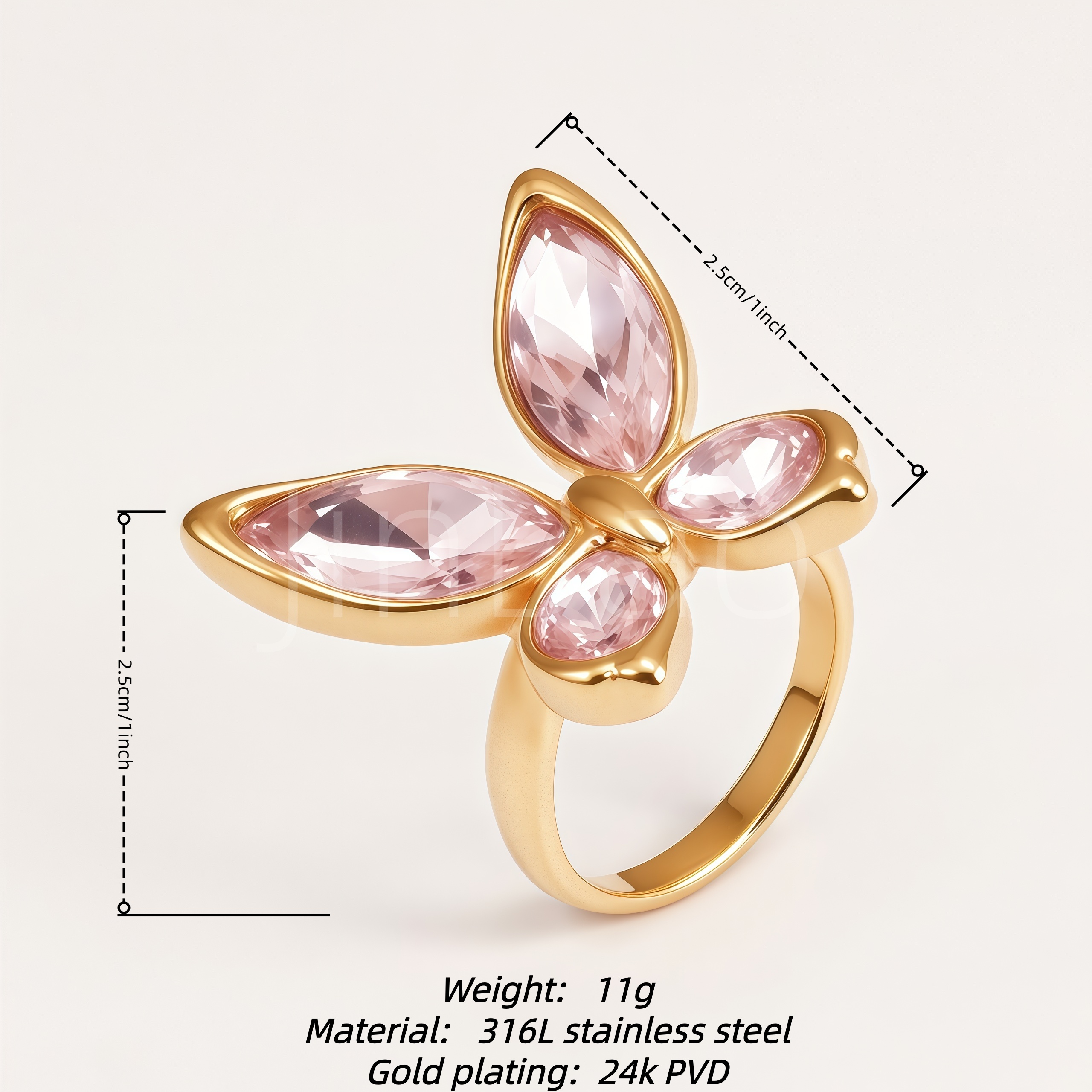 Butterfly Multi Color Pear CZ Stainless Steel Women Rings | N002803