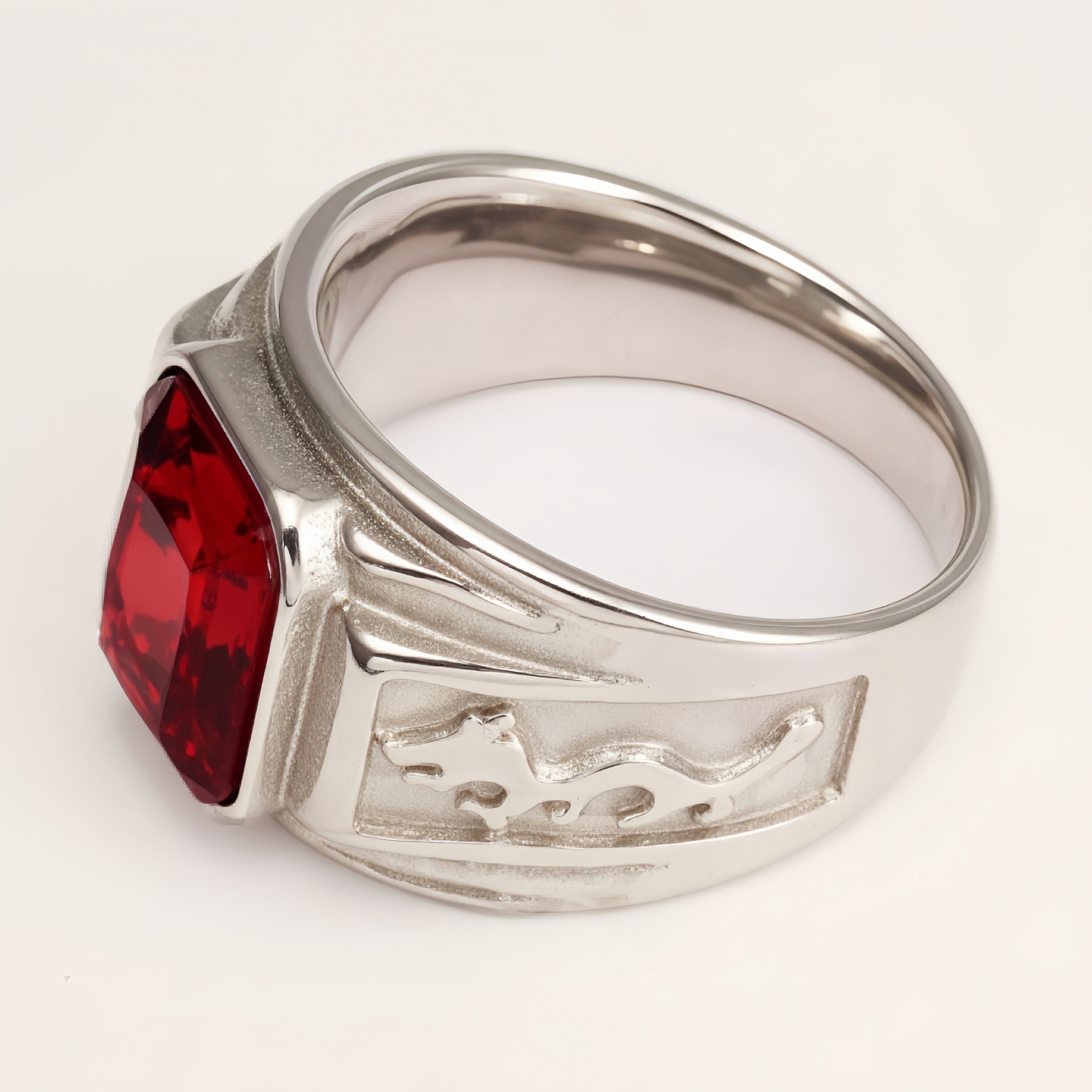 Silver - Carved Square Color - Gem Ring - Retro and Trendy Jewelry | BL135GH-JinBaoJewerly