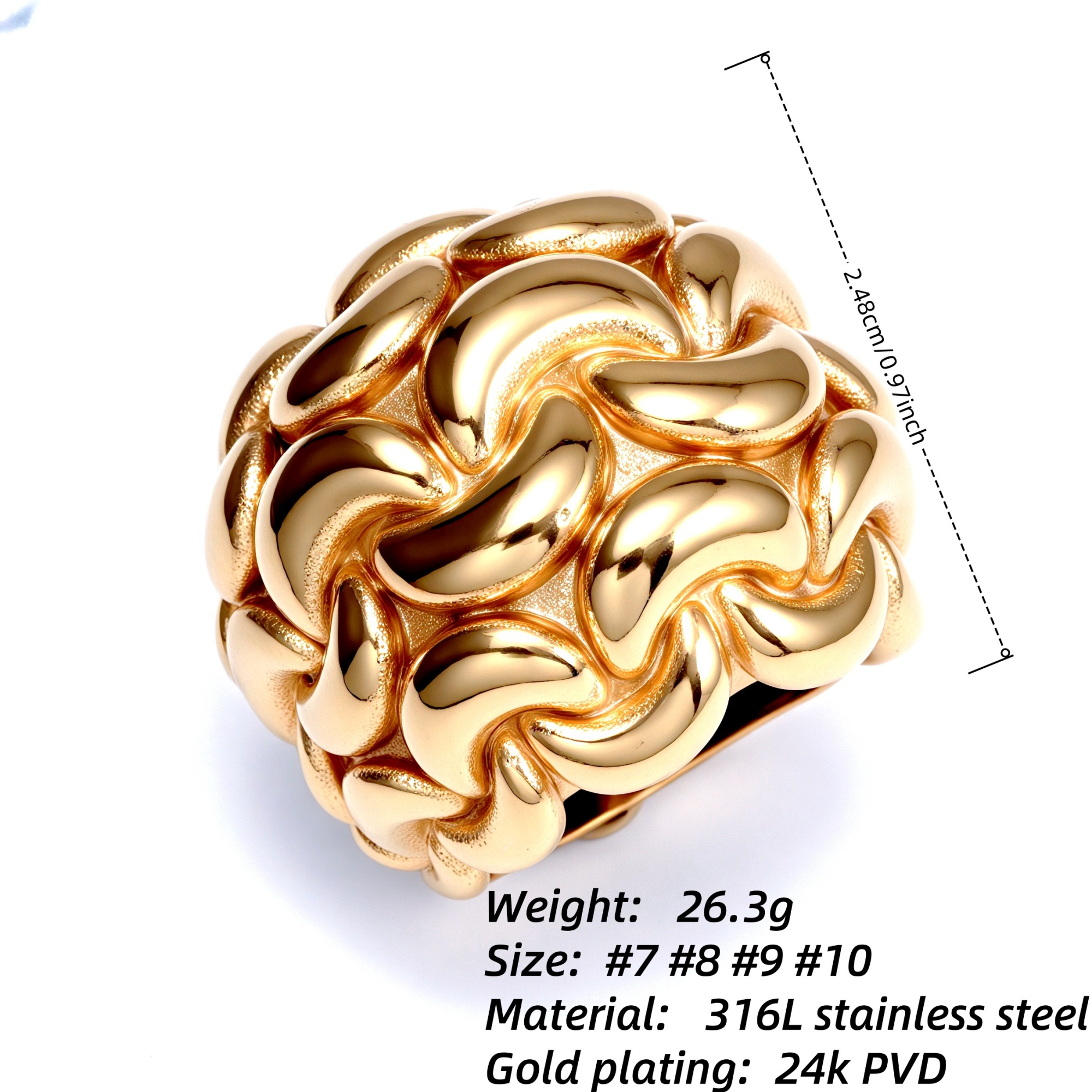 Braided 18K gold-plated stainless steel women's ring | G003672-JinBaoJewerly