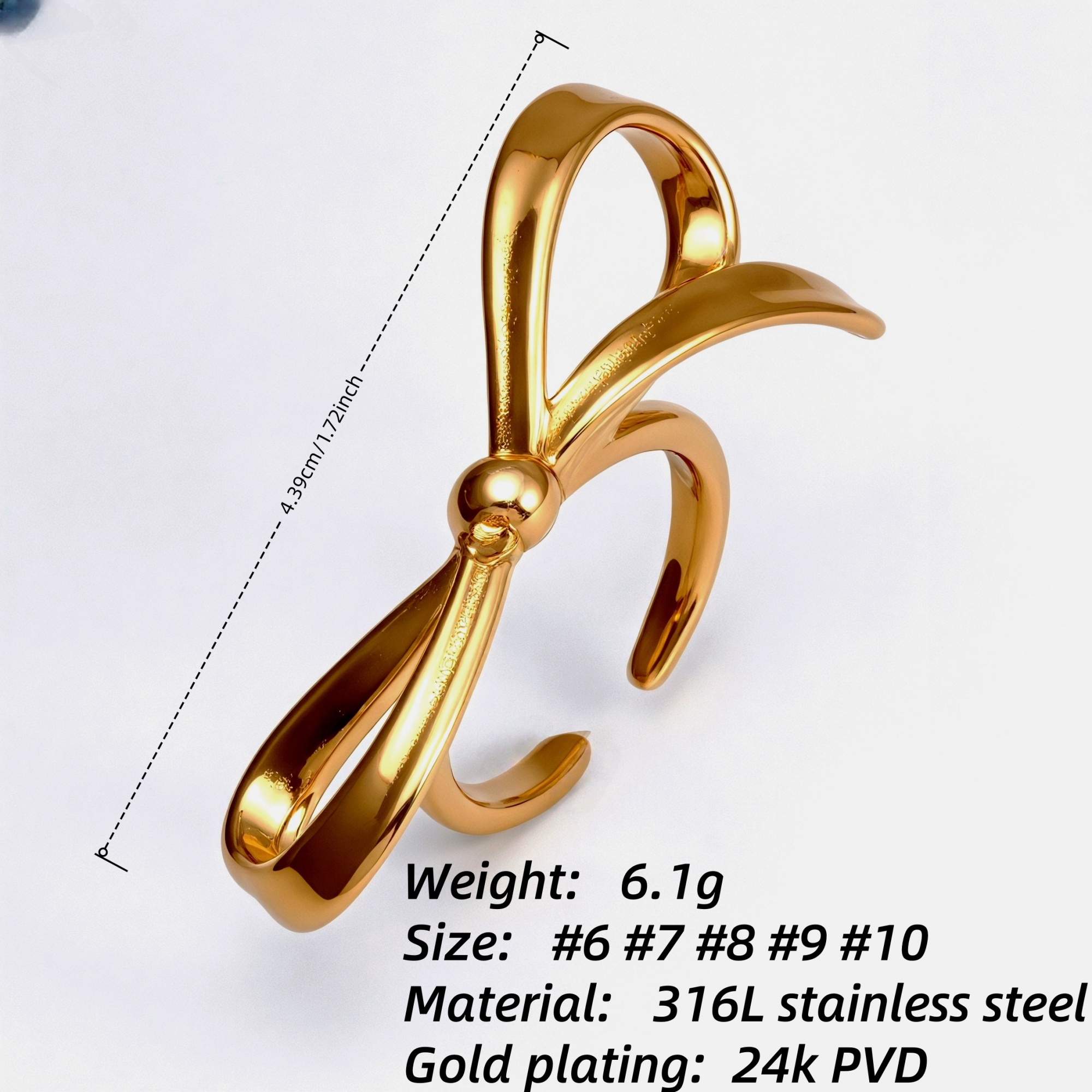 Gold/Silver Bow - Shaped Open Ring - Sweet and Stylish Jewelry | G004948-JinBaoJewerly