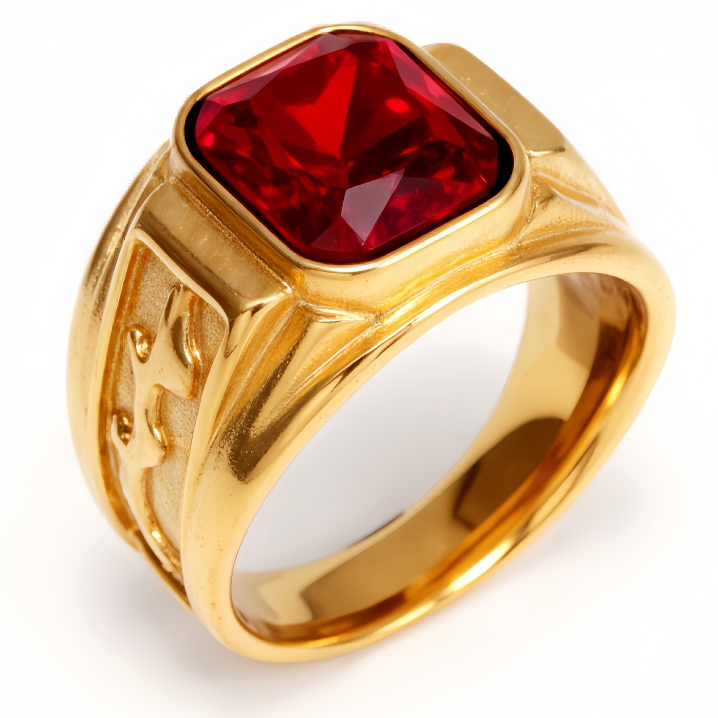 Gold - Carved Square Color - Gem Ring - Retro and Trendy Jewelry | BL135JHB--JinBaoJewerly