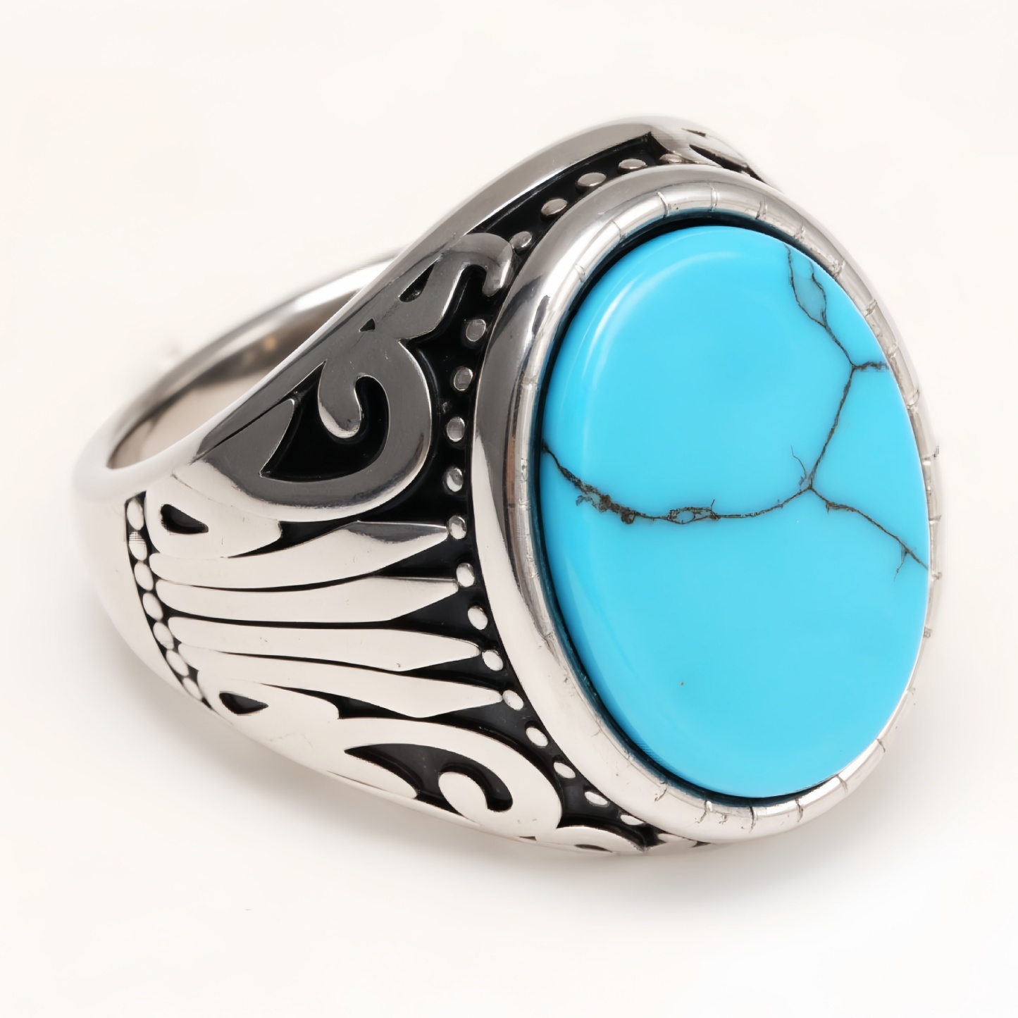 Silver - Inlaid Gemstone Carved Ring - Retro and Trendy Jewelry | K00680GH-JinBaoJewerly