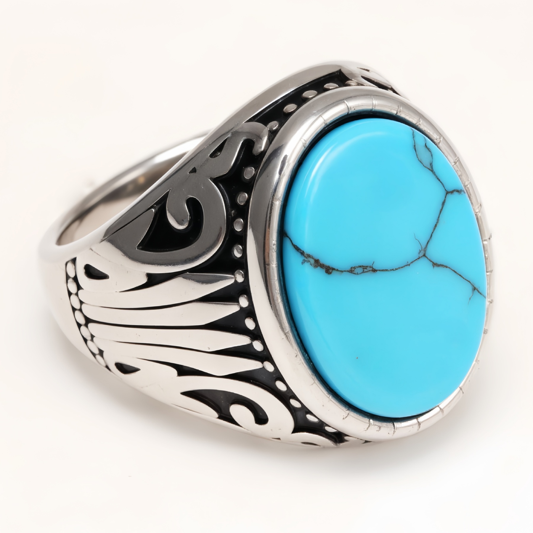 Silver - Inlaid Gemstone Carved Ring - Retro and Trendy Jewelry | K00680GH-JinBaoJewerly