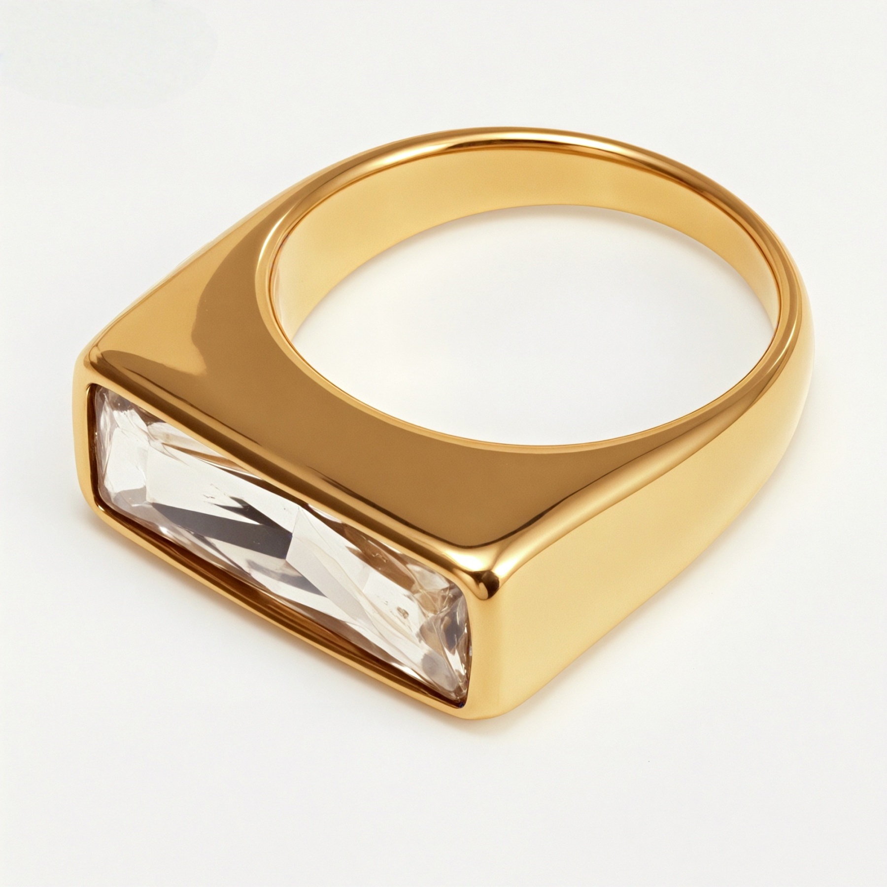 Gold - Inlaid Rectangular Gem Ring - Minimalist and Stylish Jewelry | K003723-JinBaoJewerly
