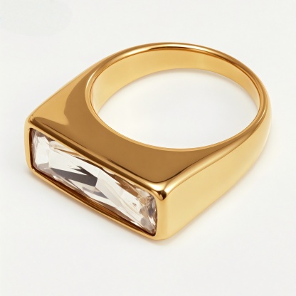 Gold - Inlaid Rectangular Gem Ring - Minimalist and Stylish Jewelry | K003723-JinBaoJewerly