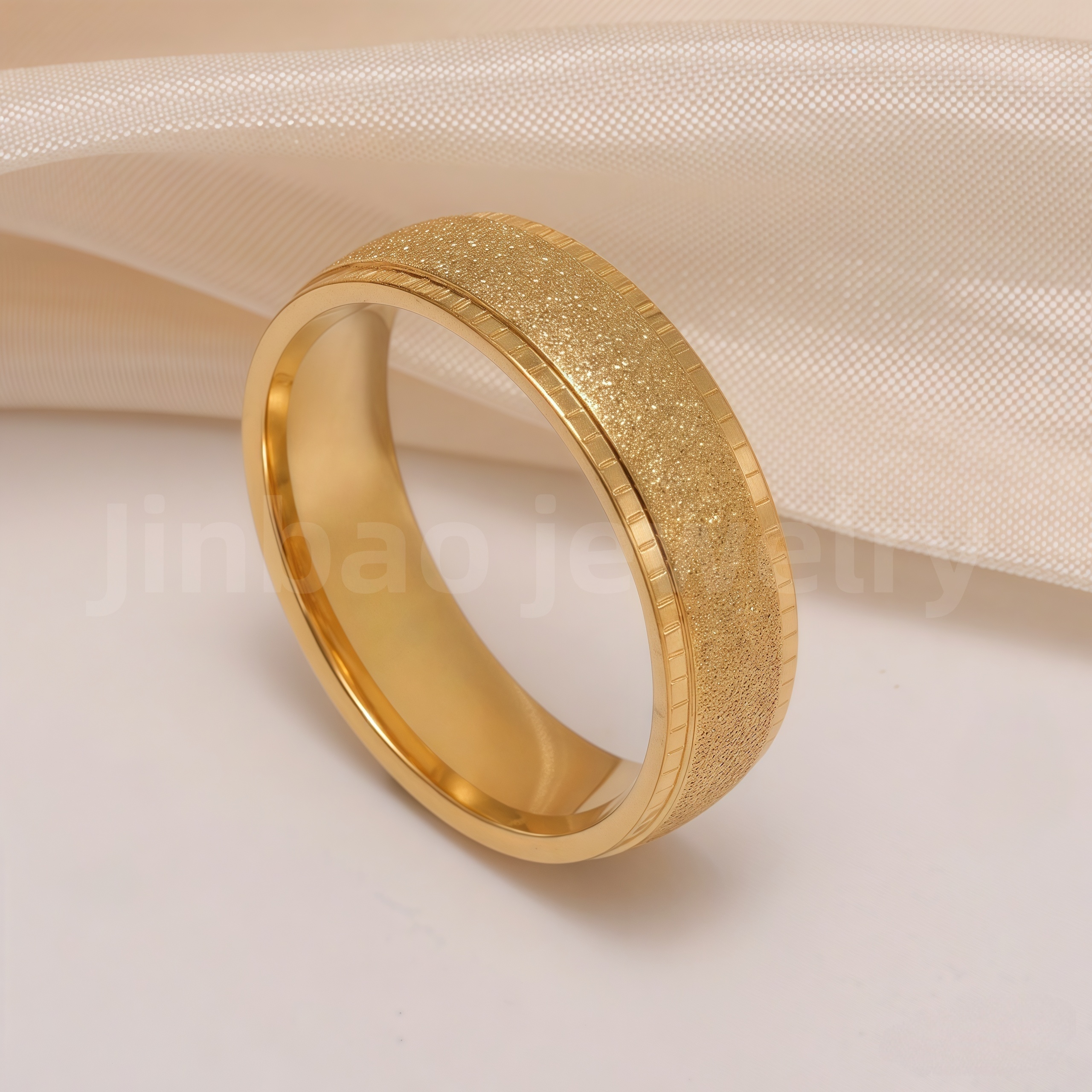 24K Gold-Plating Stainless Steel Minimalist Textured Trendy Men's Waterproof Ring  6MM-JinBaoJewerly
