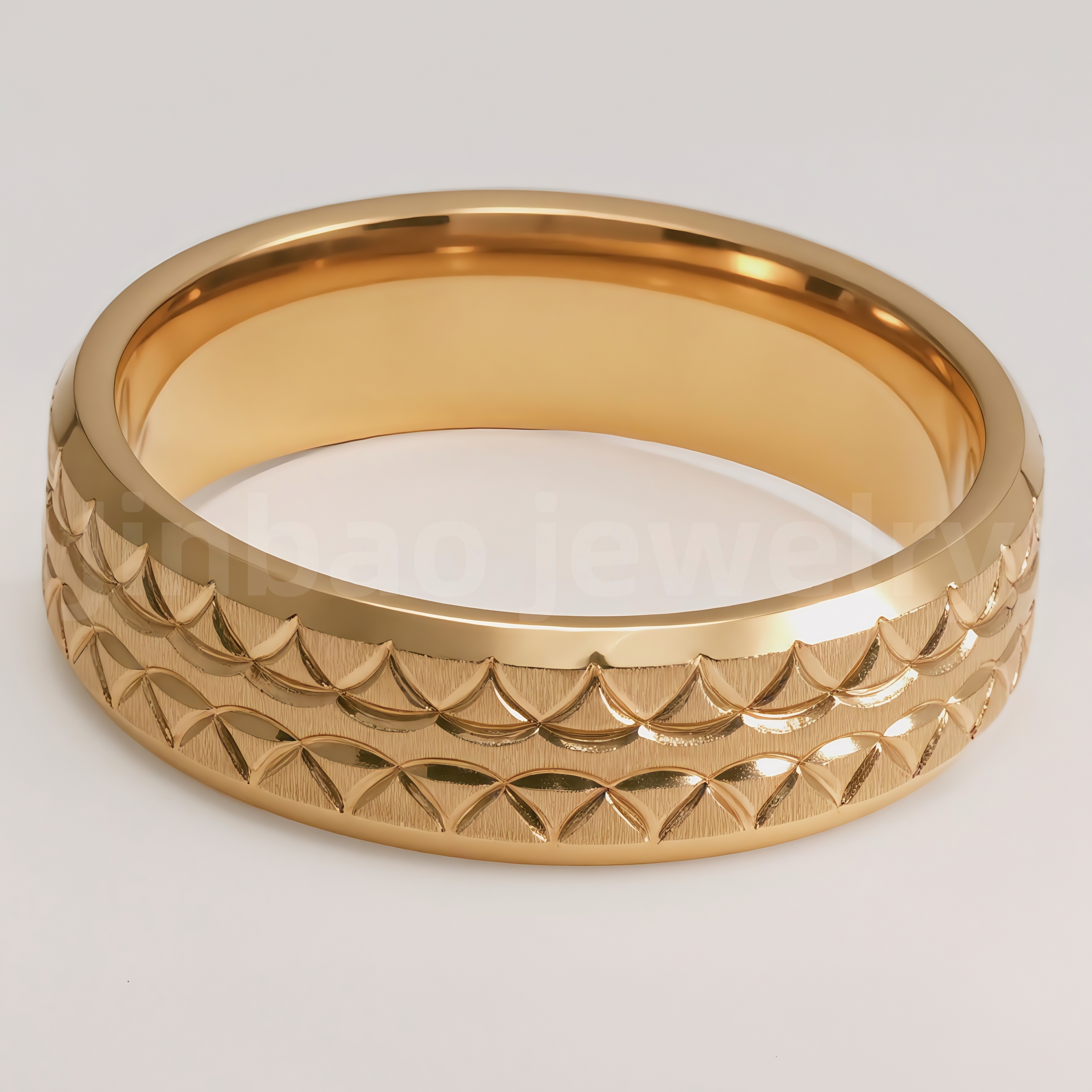 24K Gold-Plating Stainless Steel Retro Pattern Men's Waterproof Ring  6MM-JinBaoJewerly