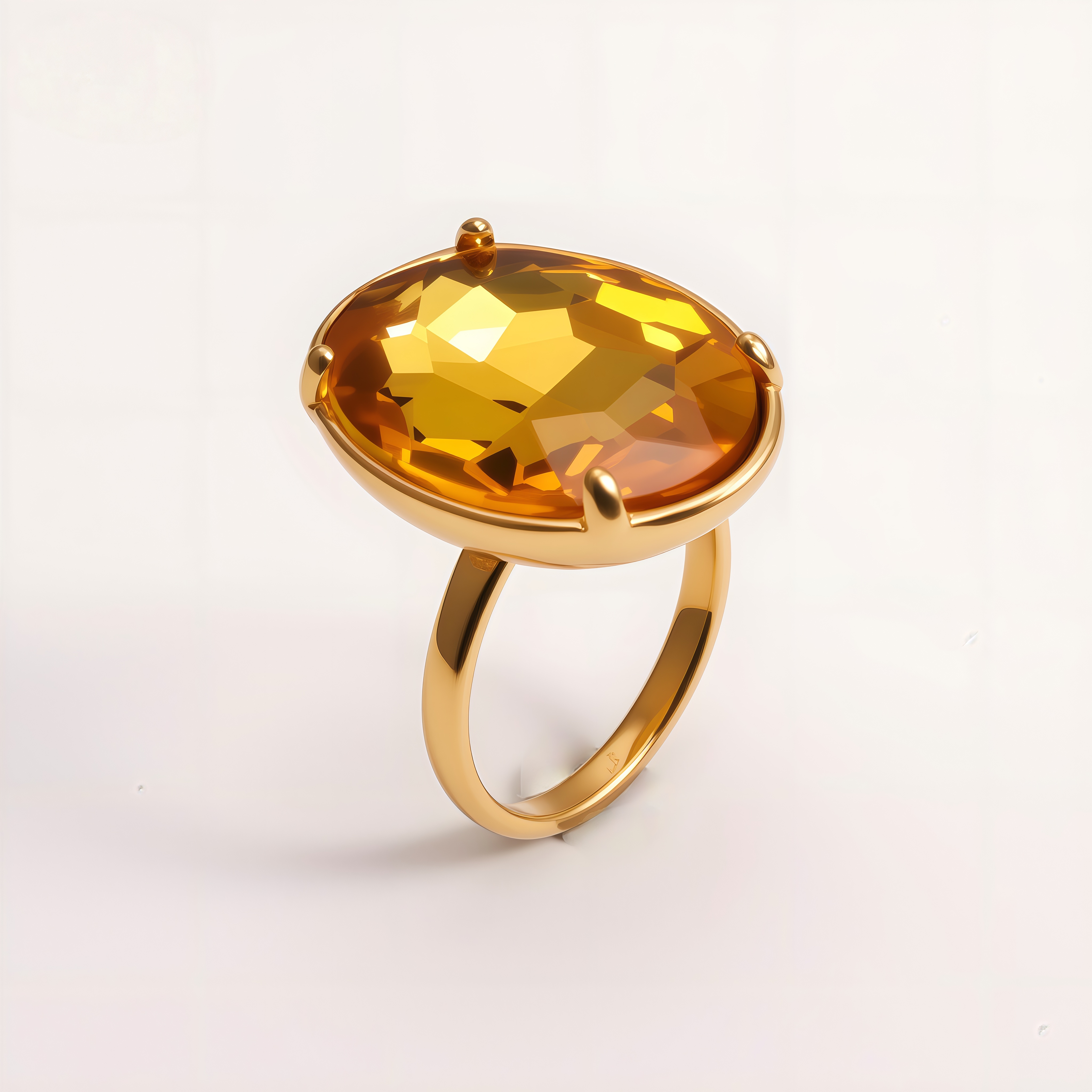 Gold Plated Stainless Steel Oval Citrine Gemstone Ring for Women Fashion for Party & Daily Wear