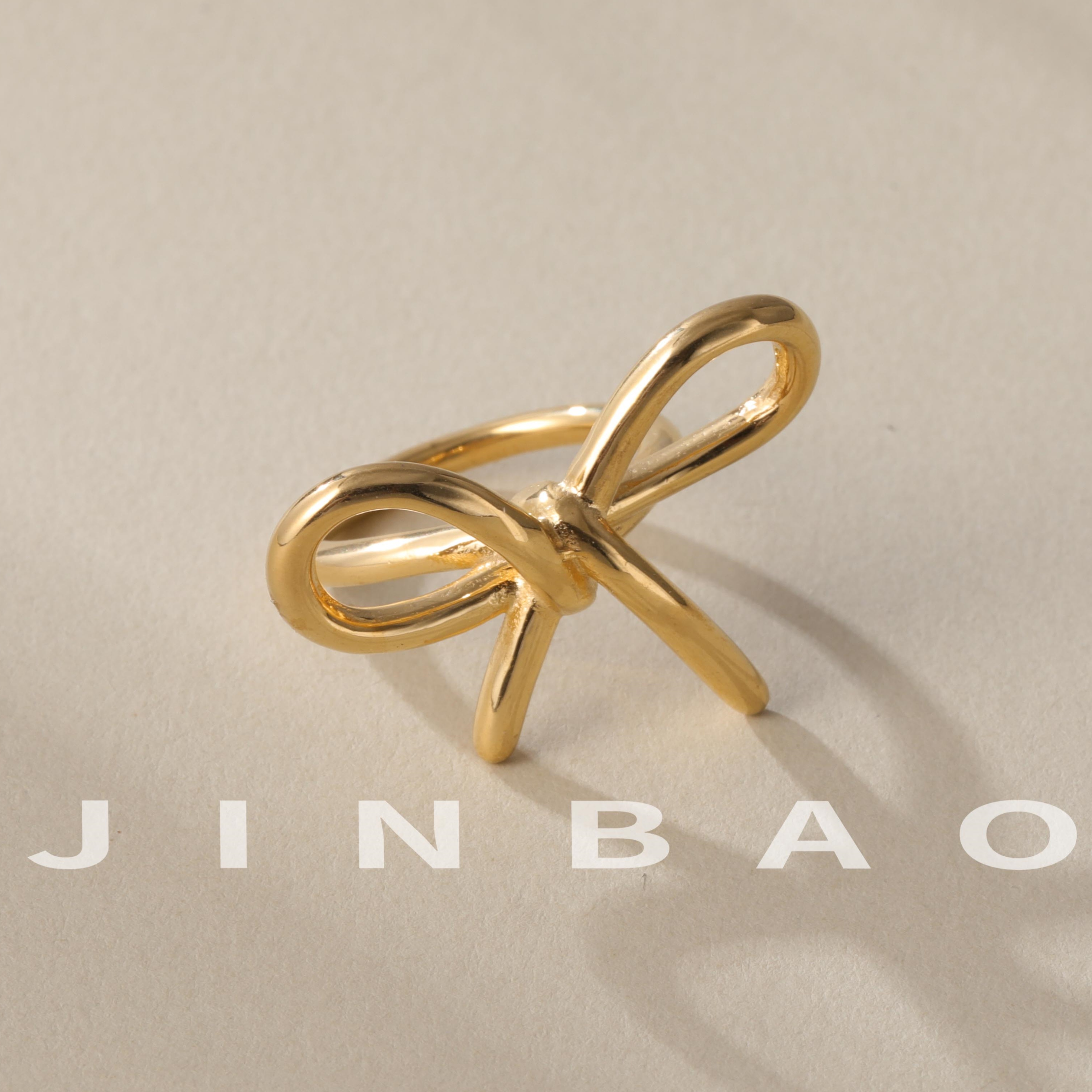 Simple Bow Hollow Stainless Steel Women's Waterproof Ring | N00657-JinBaoJewerly