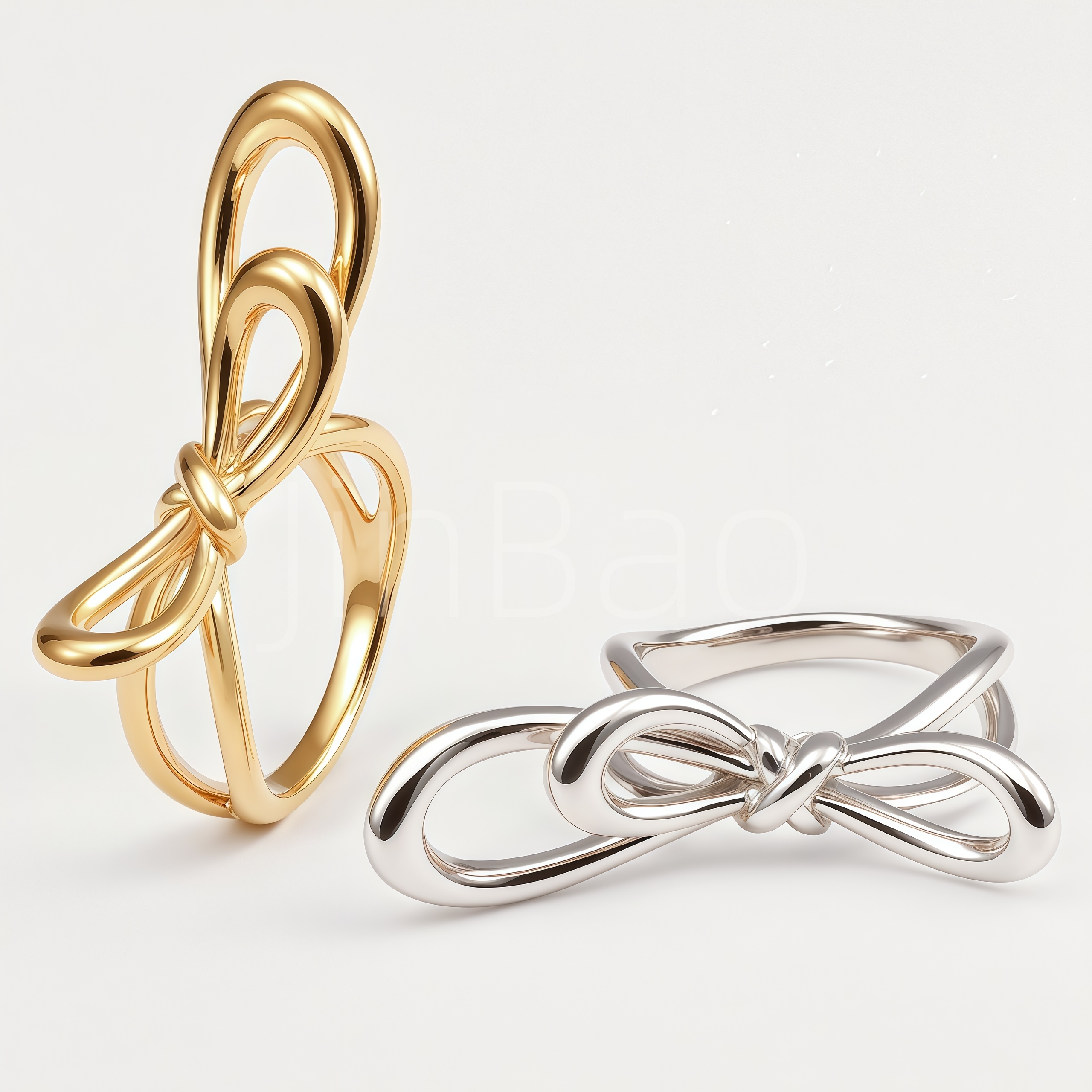 Elegant Solid Tube Bow Gold & Silver Hollow Finger Ring for Women | E00501