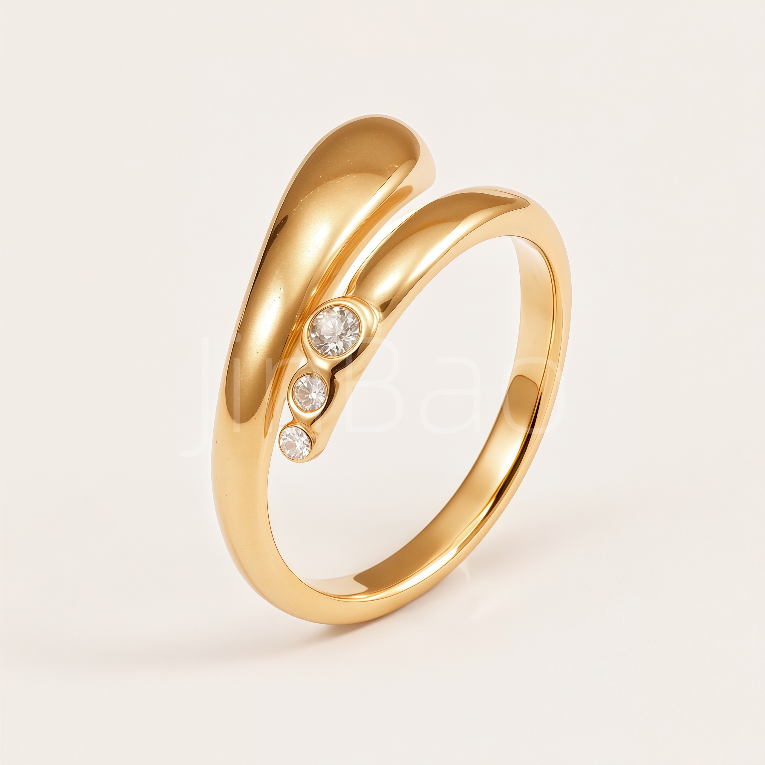 Minimalist 3 Diamond Open Gold Ring for Women | E00463