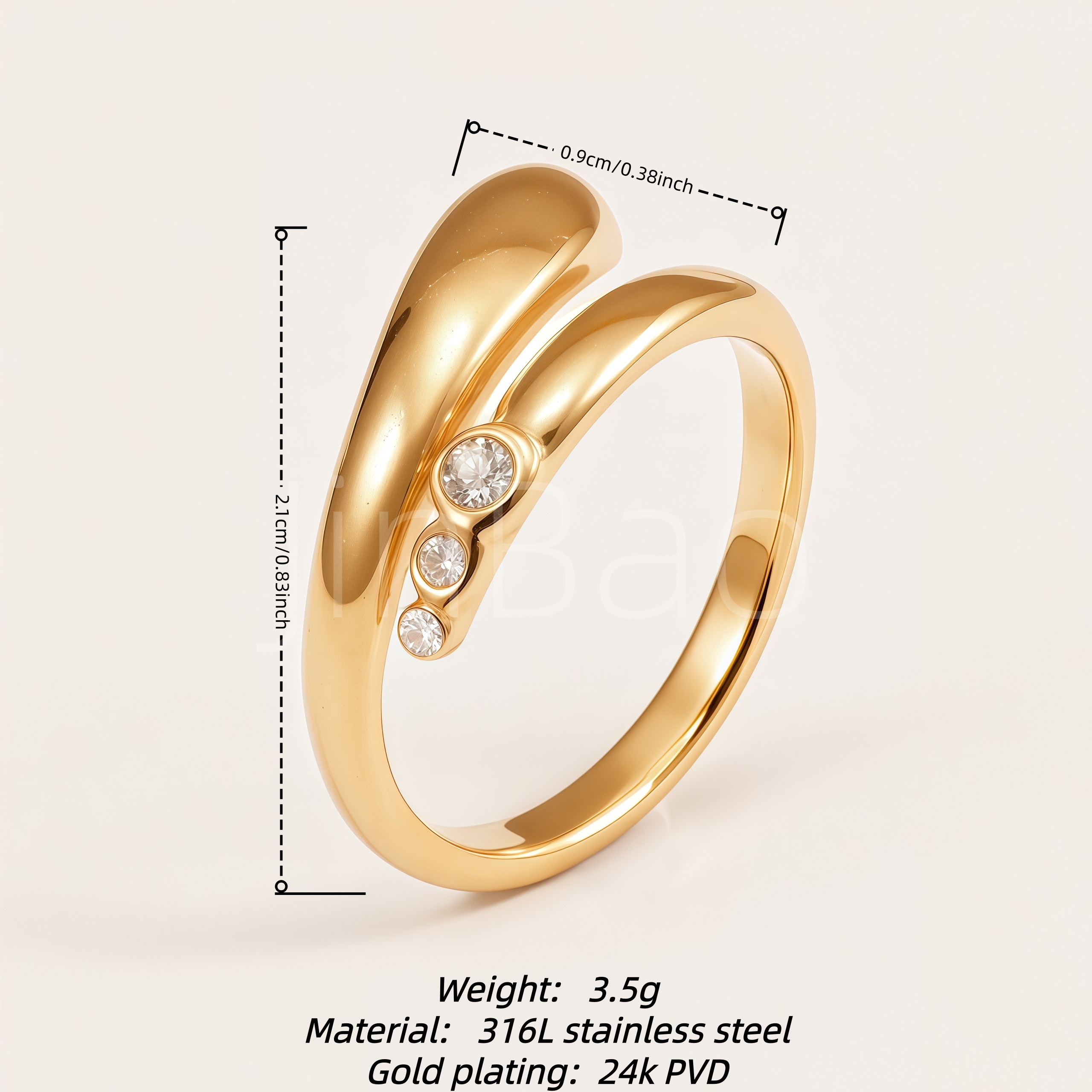 Minimalist 3 Diamond Open Gold Ring for Women | E00463