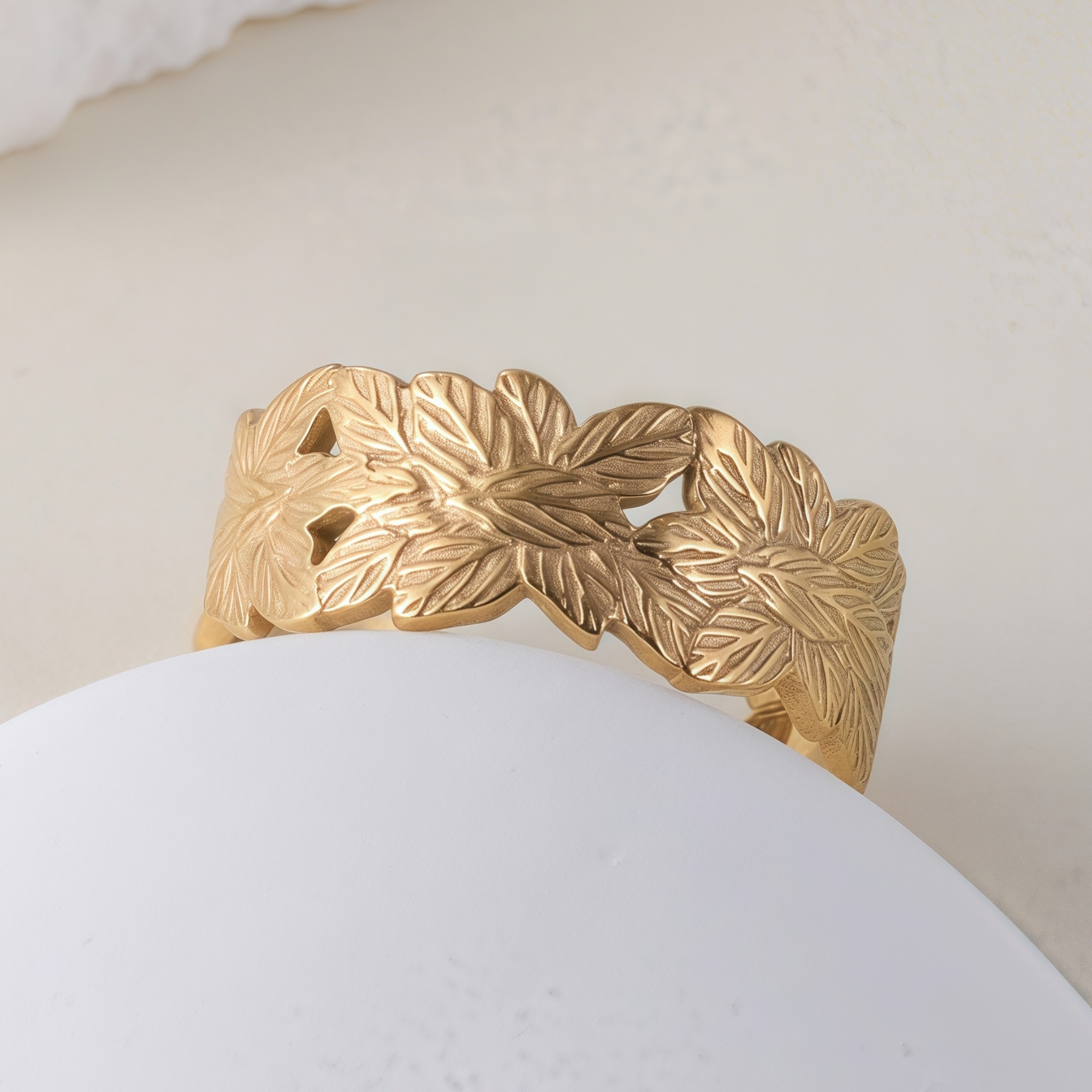 Simple And Atmospheric Leaf Design Stainless Steel Women's Waterproof Ring丨G001115-JinBaoJewerly