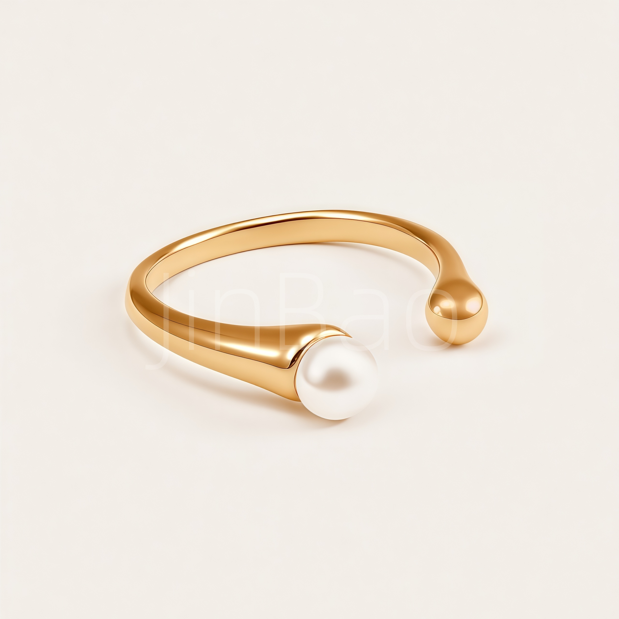 French Minimalist Single Pearl Open Gold Ring for Women | E00477