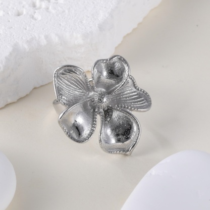 Elegant Flower Design Exquisite Female Stainless Steel Waterproof Ring丨G005765-JinBaoJewerly