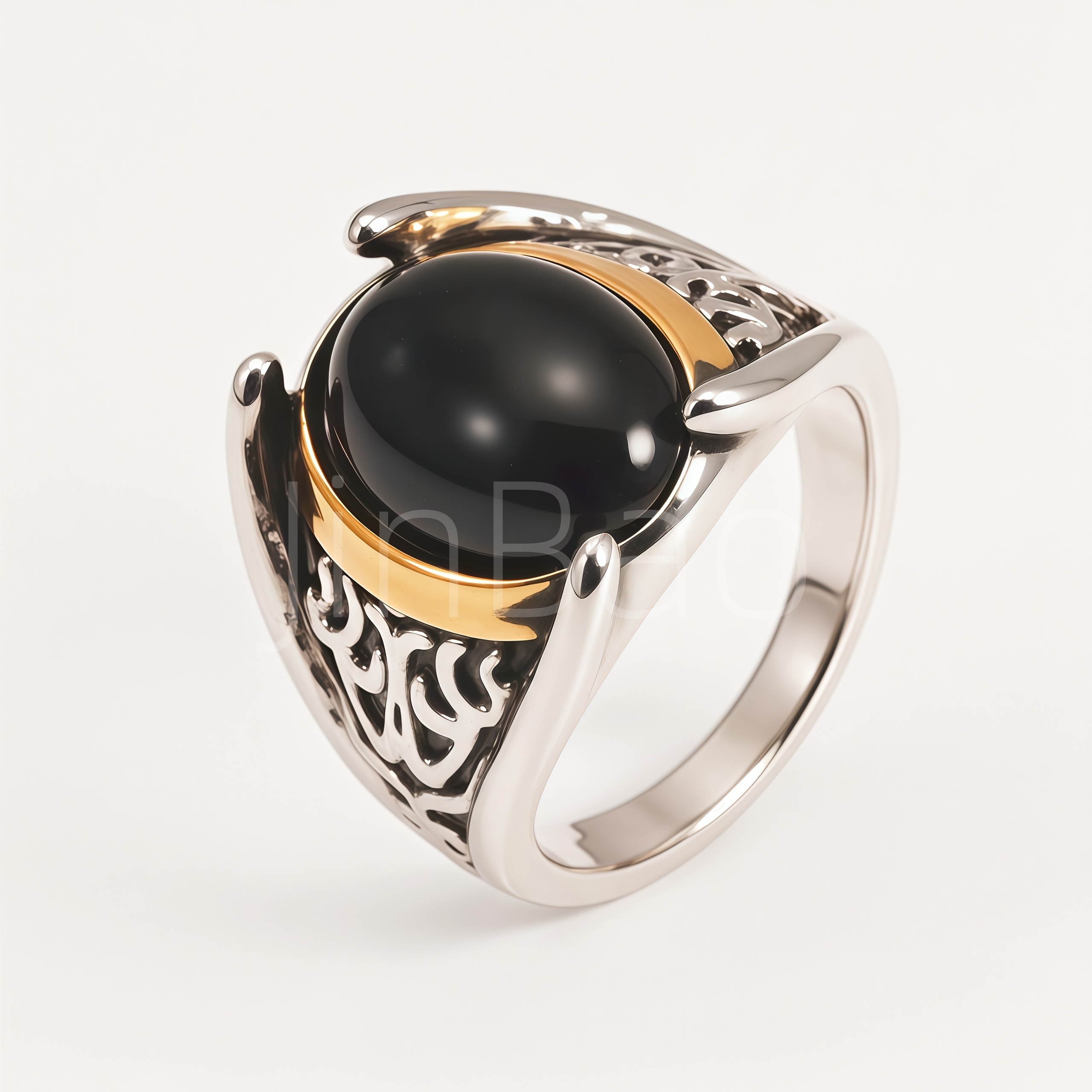 Retro Filigree Oval Black Cabochon Men Ring | B200