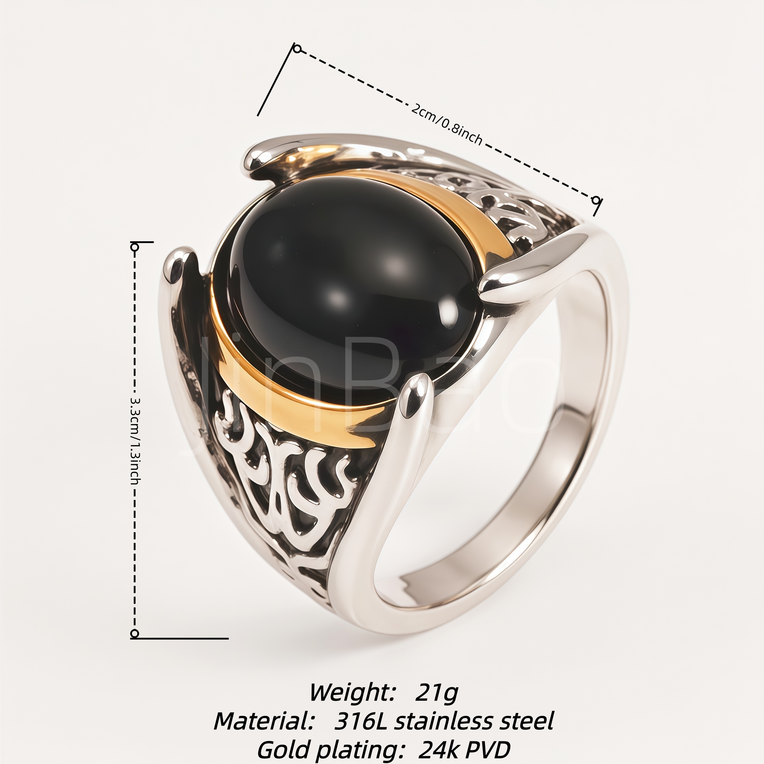 Retro Filigree Oval Black Cabochon Men Ring | B200