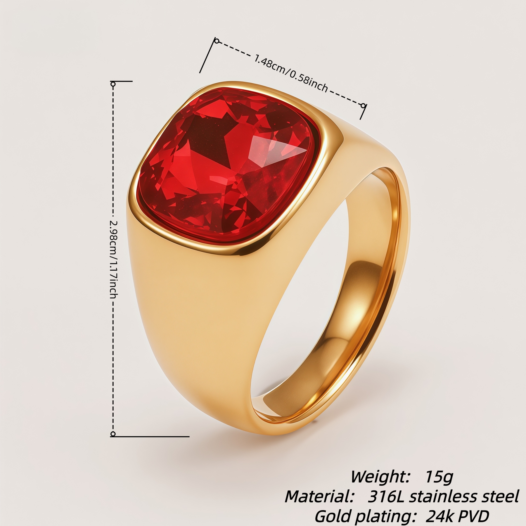 Men's Gold-Plated Cubic Zirconia Stainless Steel Ring | K0075J