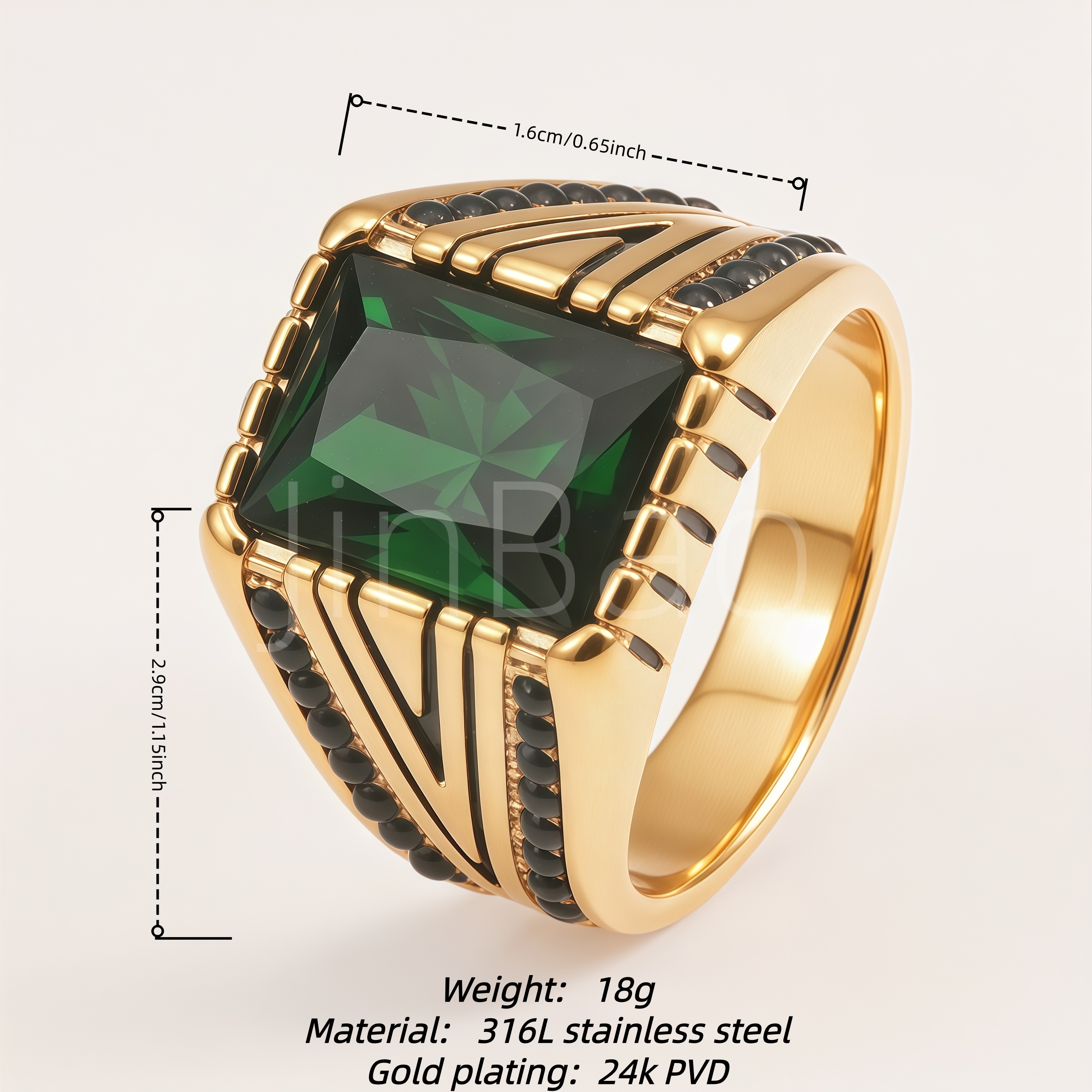 Men Gold Emerald Statement Biker Ring | B133