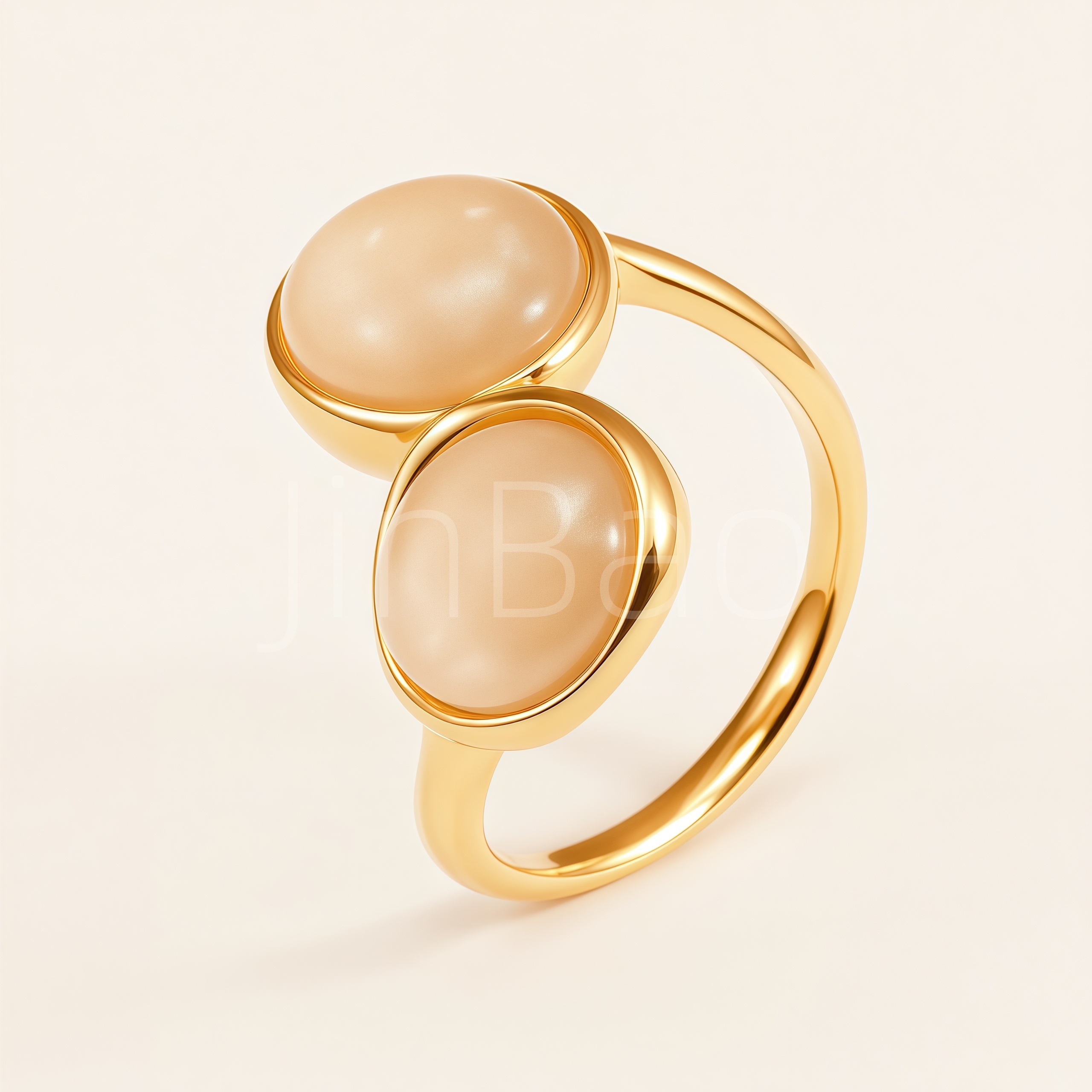 Elegant Dual Ball Cat Eye Gem Stainless Steel Women Finger Ring | E00508