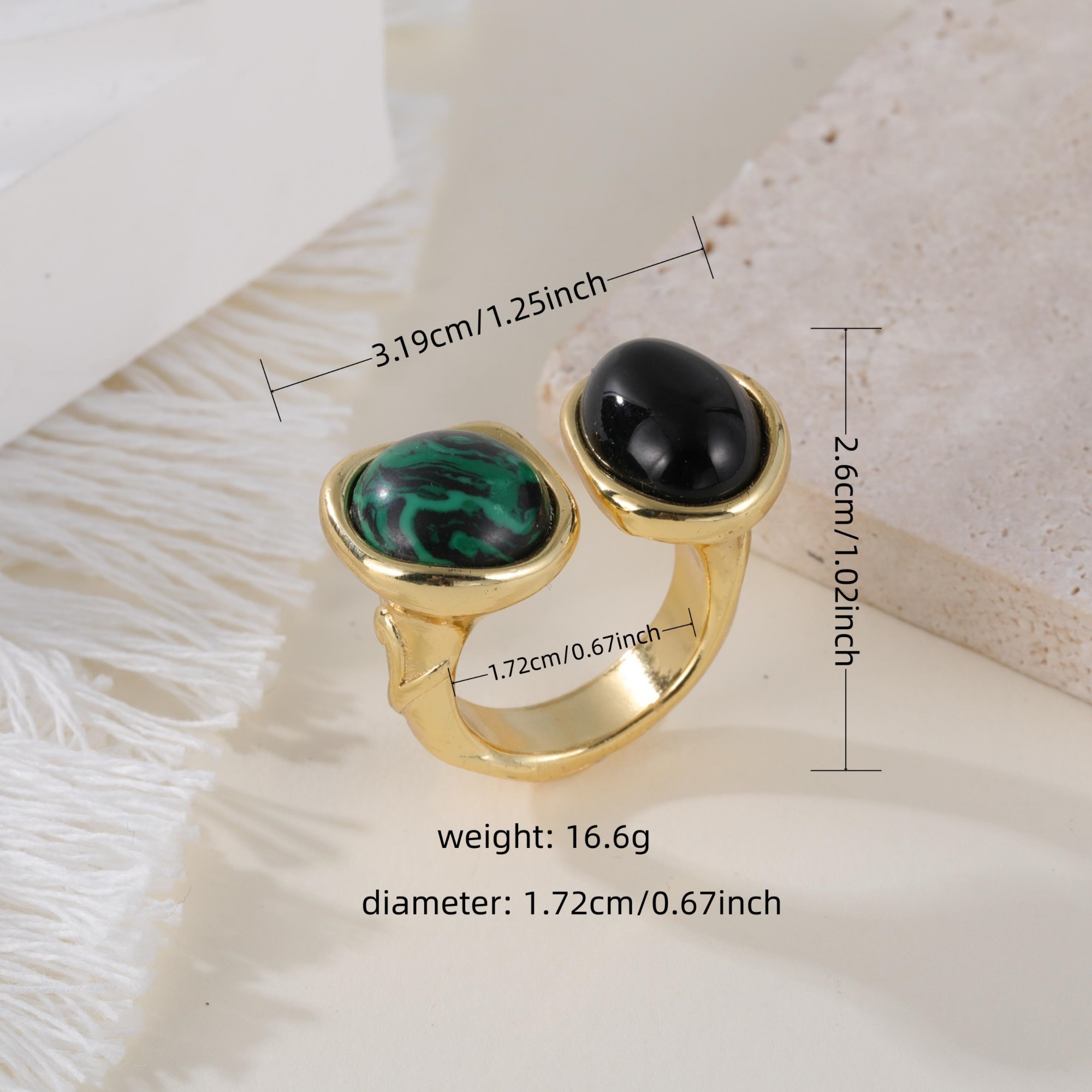 Open Stainless Steel Double Gemstone Ring Minimalist Design for Women | G004555J-JinBaoJewerly