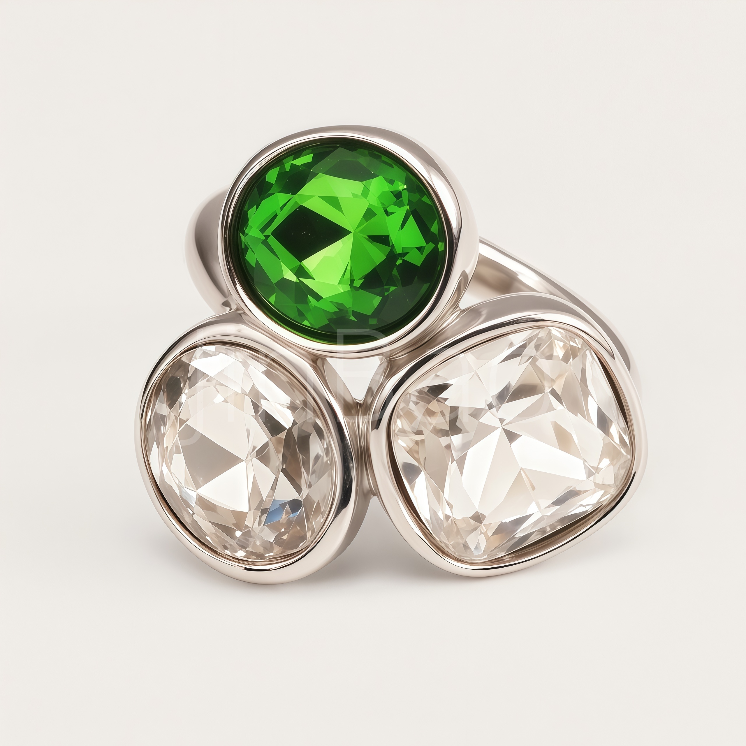 Three-Stone Green & Clear Oval CZ Bezel Cluster Ring for Women| N002799