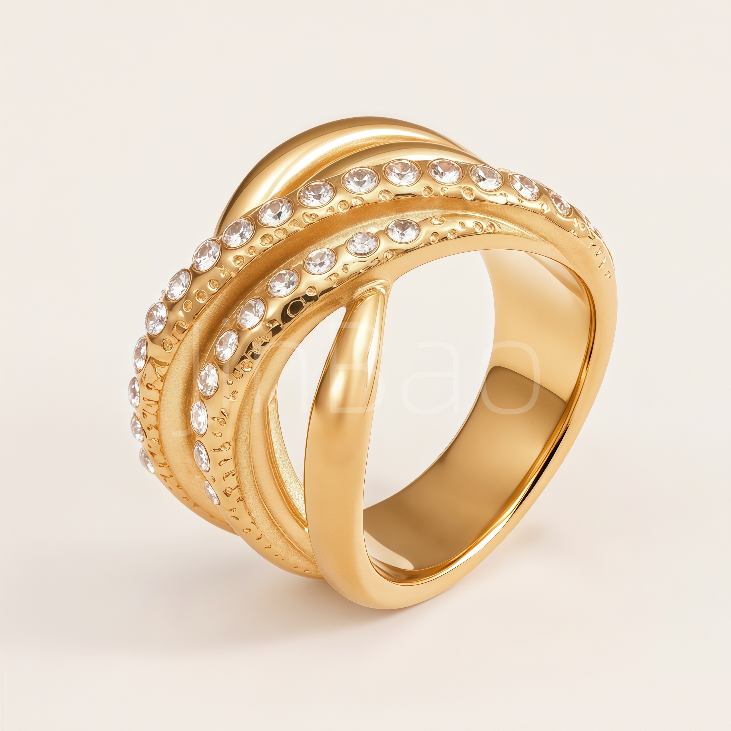 Multi-Style Gold Pave Crystal Chunky Statement Ring for Women