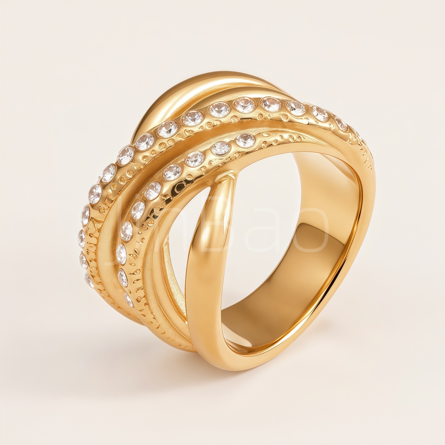 Multi-Style Gold Pave Crystal Chunky Statement Ring for Women
