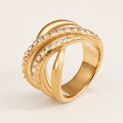 Multi-Style Gold Pave Crystal Chunky Statement Ring for Women