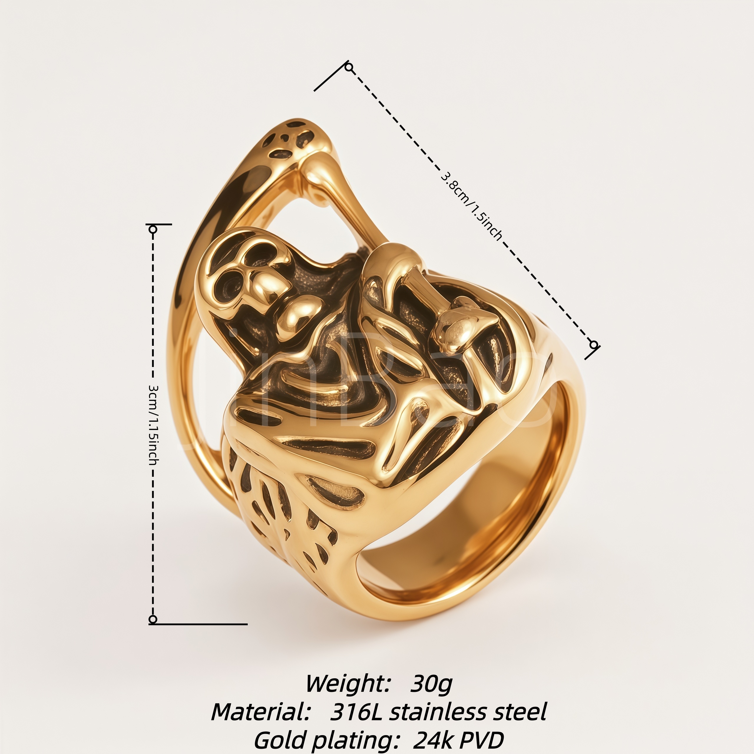 Heavy Gothic Death Skull Scythe Stainless Steel Men's Ring | D0494