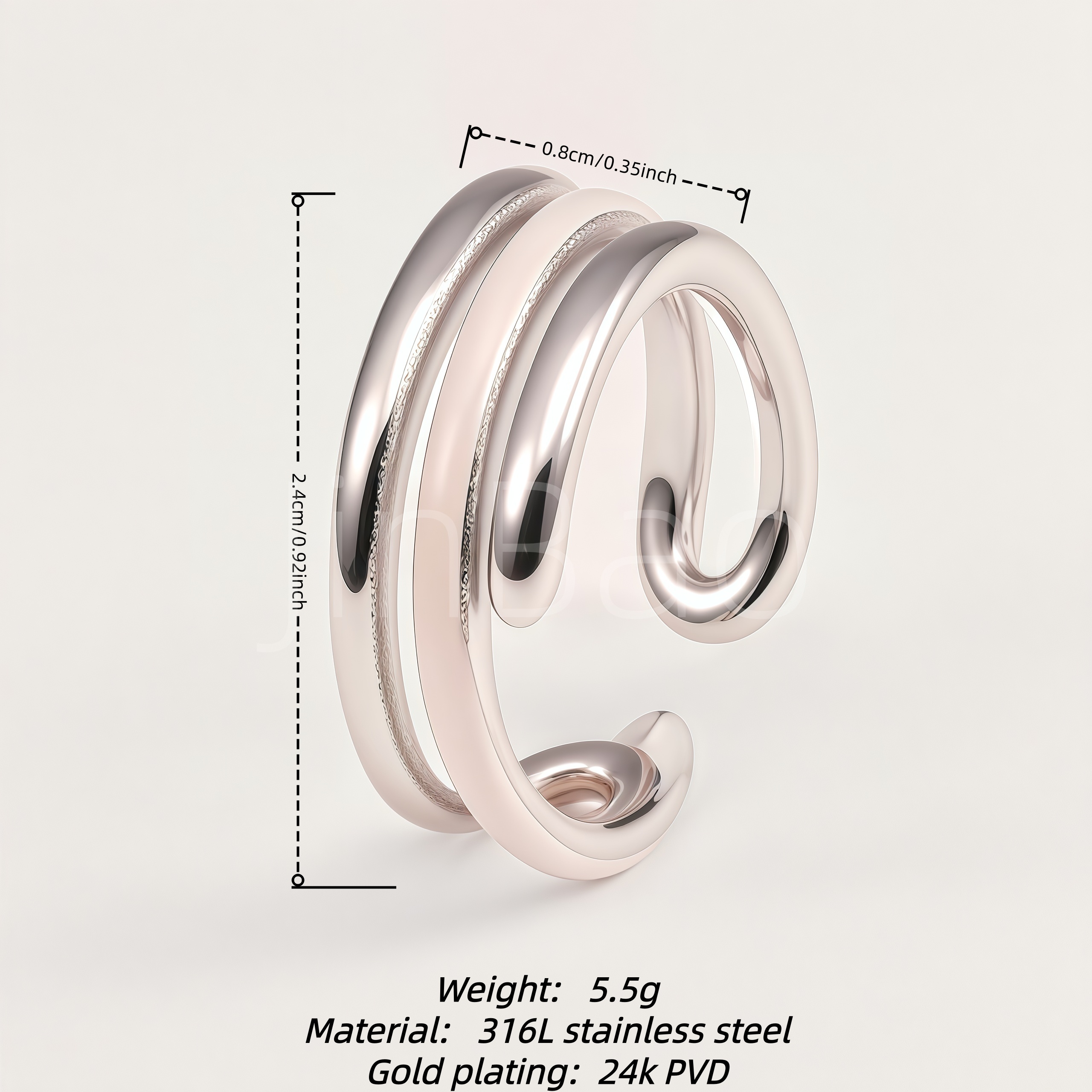 Dual Texture Triple Spiral Open Adjustable Ring | N00425