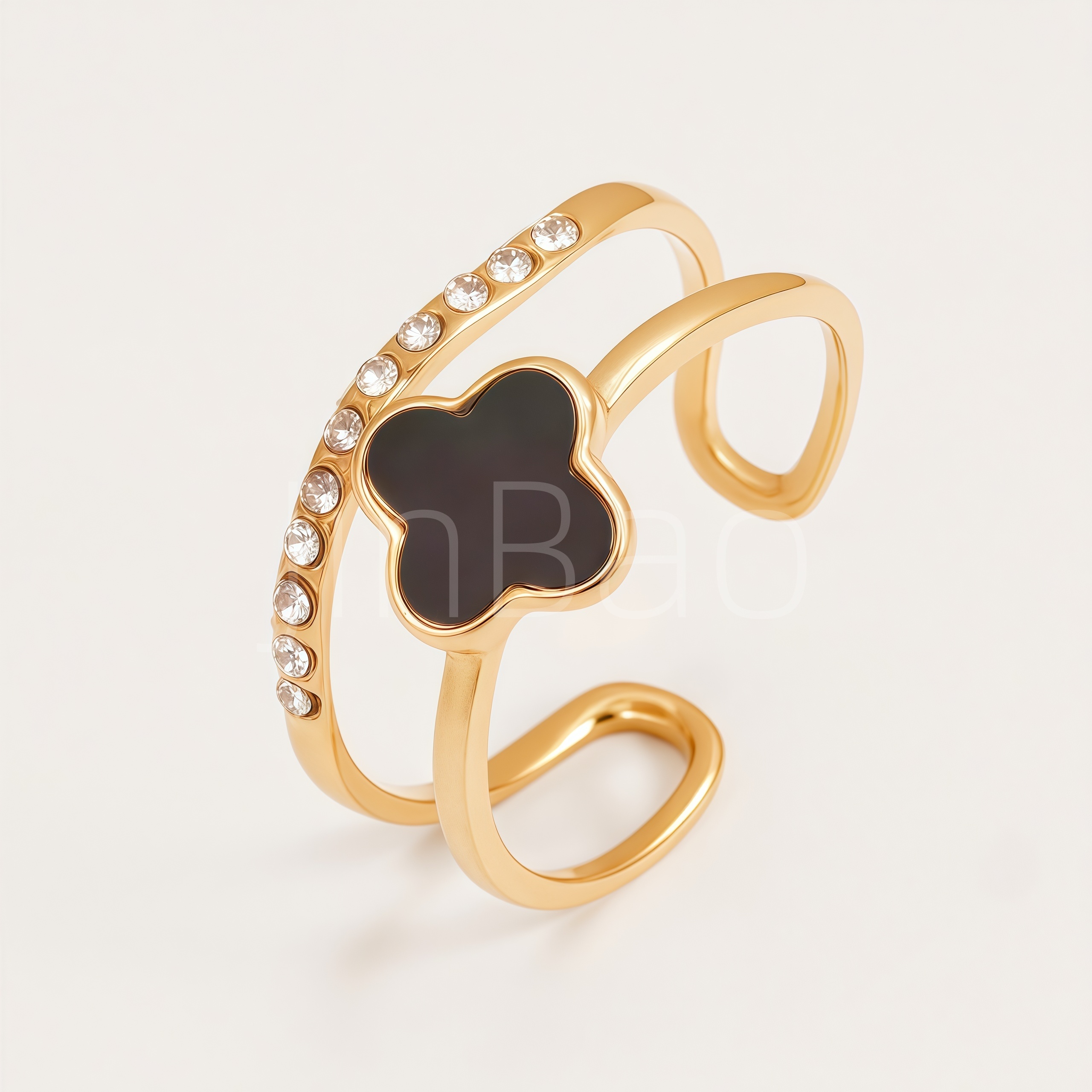 Four-Leaf Clover Gold-Tone Open Women Ring | N001915