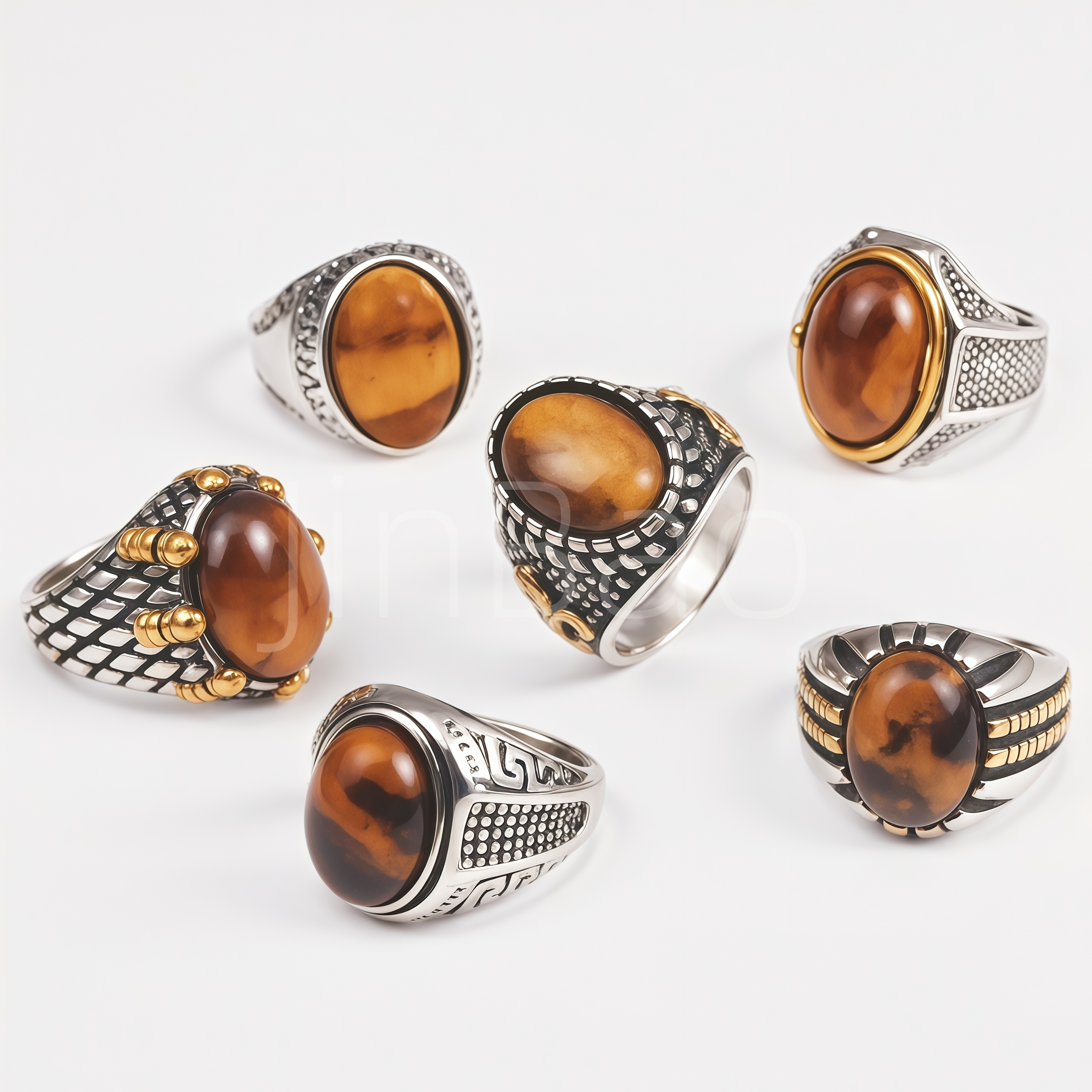 Vintage Two‑Tone Simulated Tiger‑Eye Men Signet Ring Set