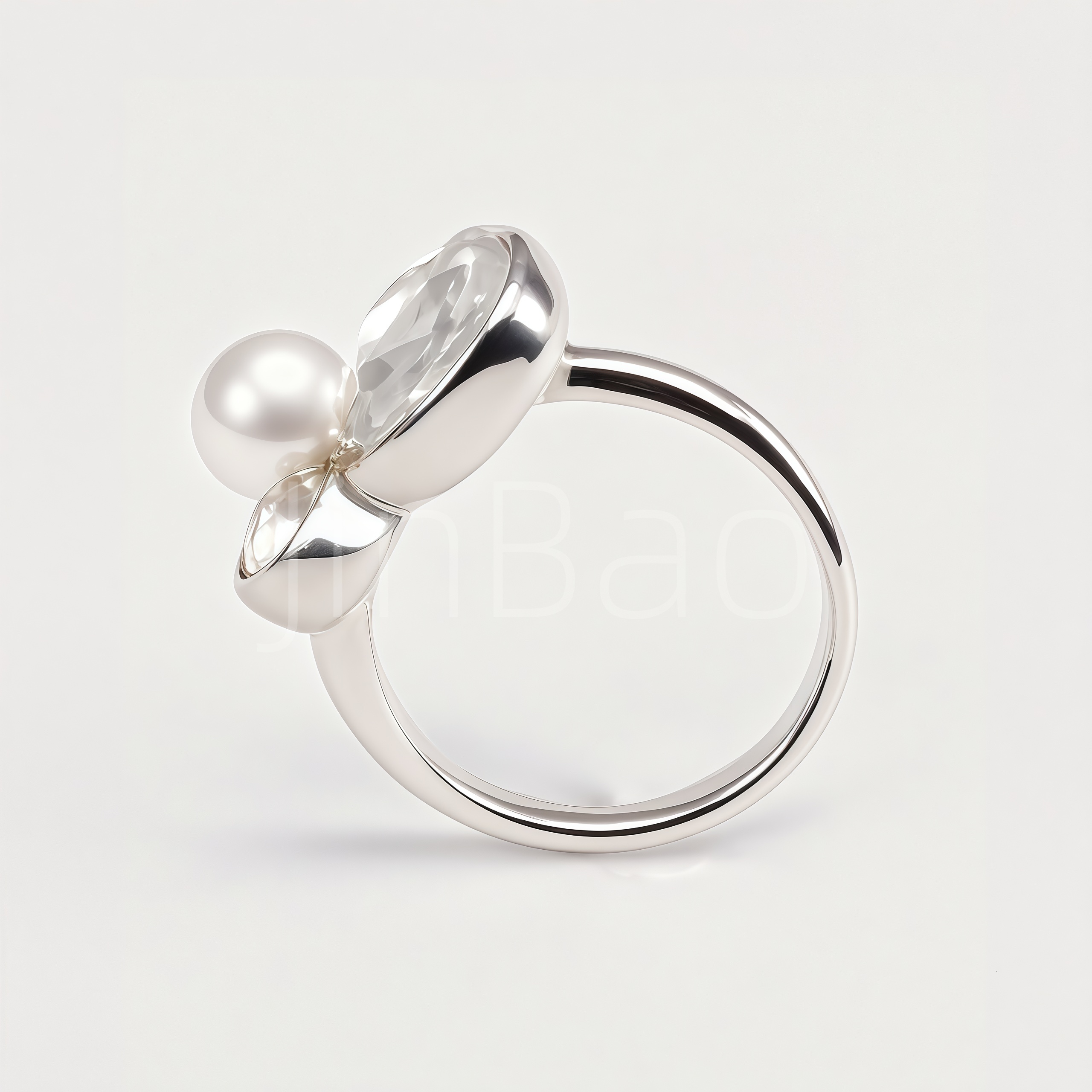 Asymmetric Pearl & Dual Zircon Statement Ring for Women | 