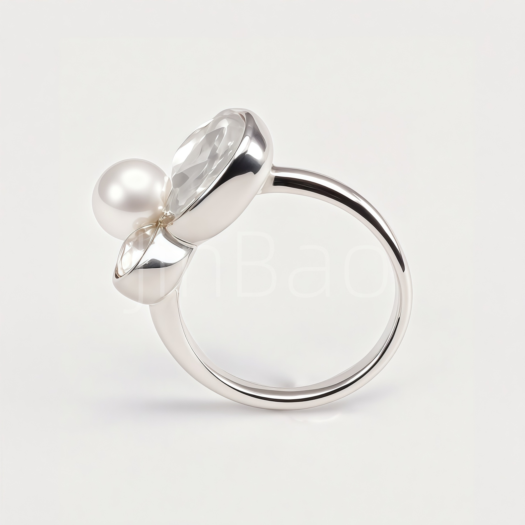 Asymmetric Pearl & Dual Zircon Statement Ring for Women | 