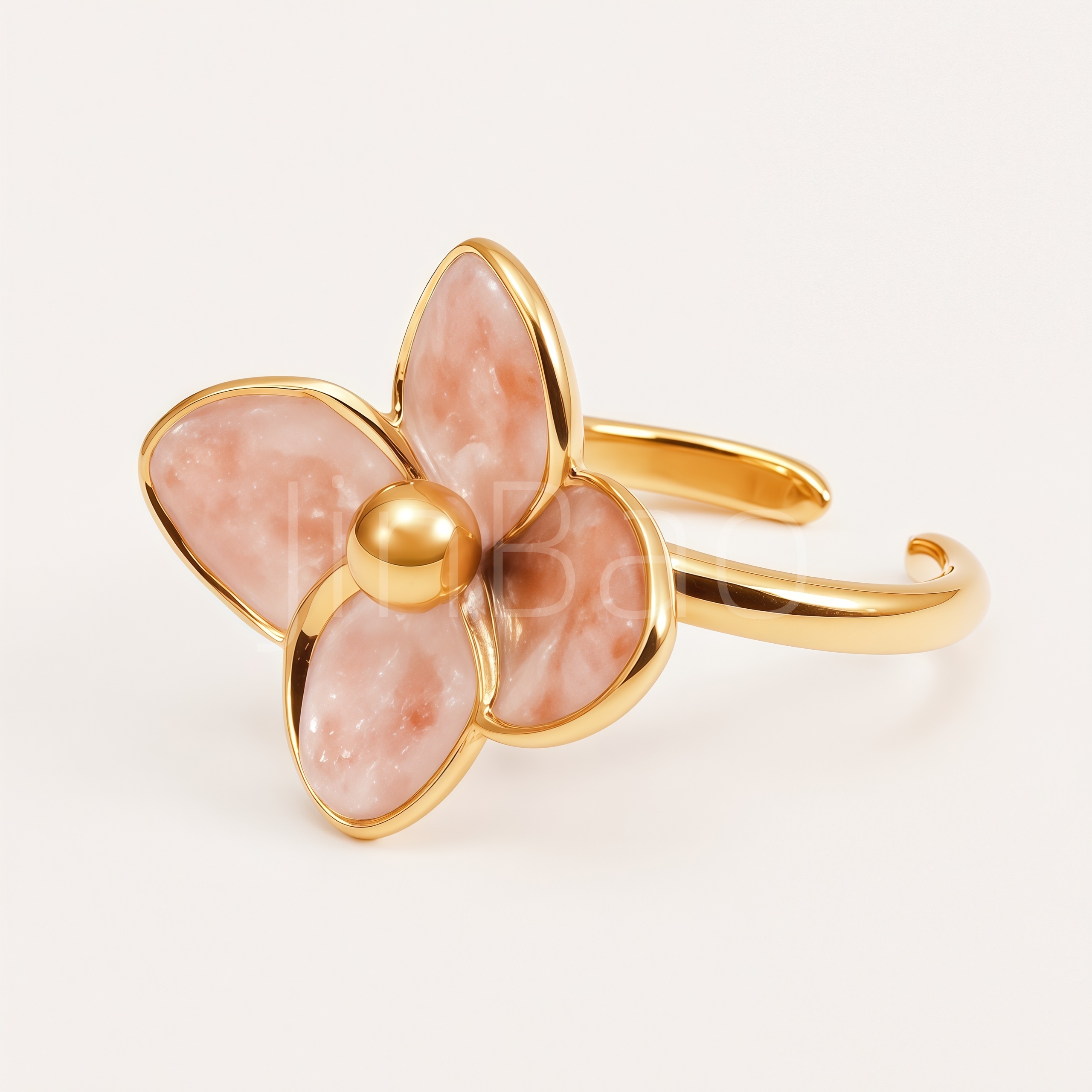 Four-Petal Flower Pink Glitter Enamel Women Ring