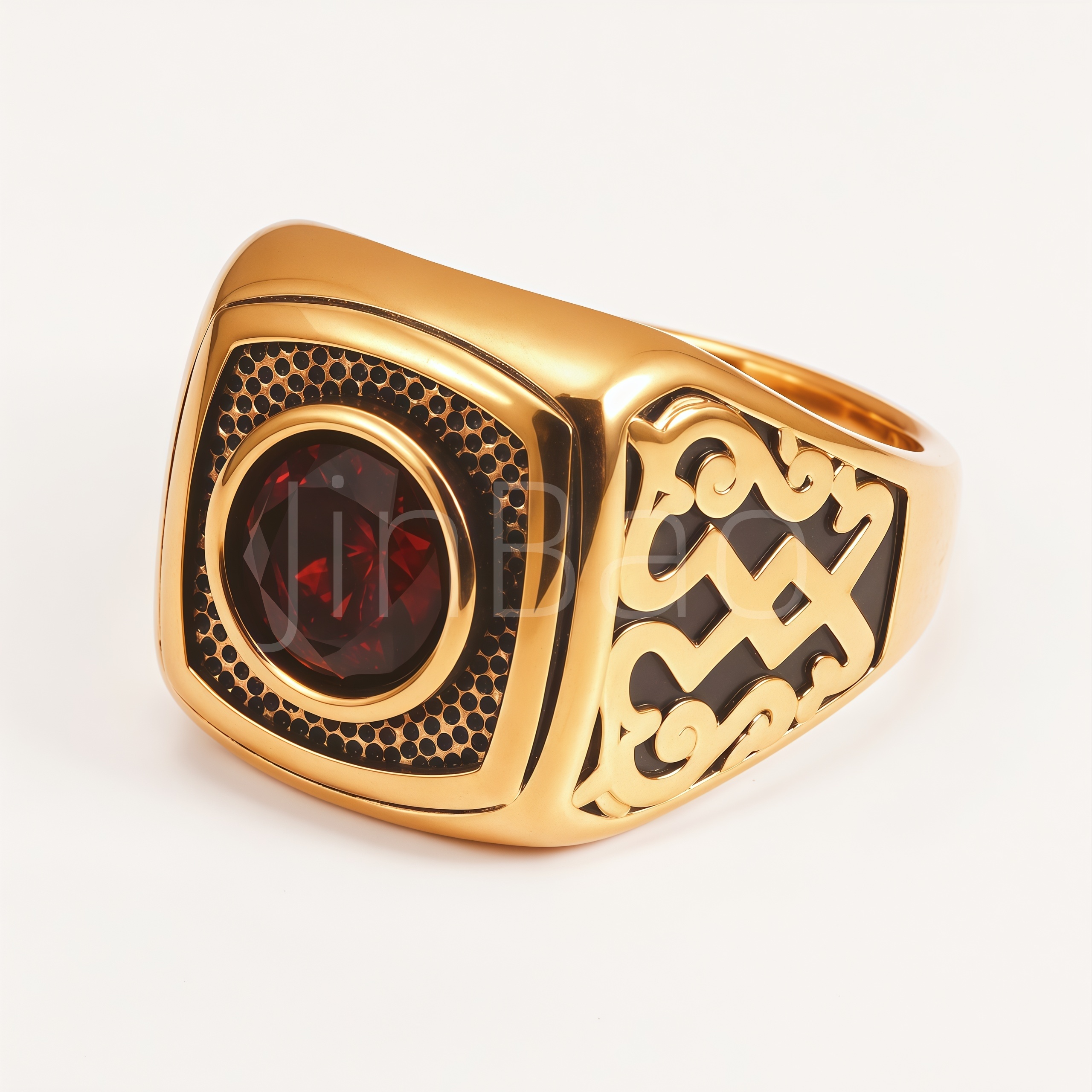 Red CZ Honeycomb‑Textured Men Ring | 