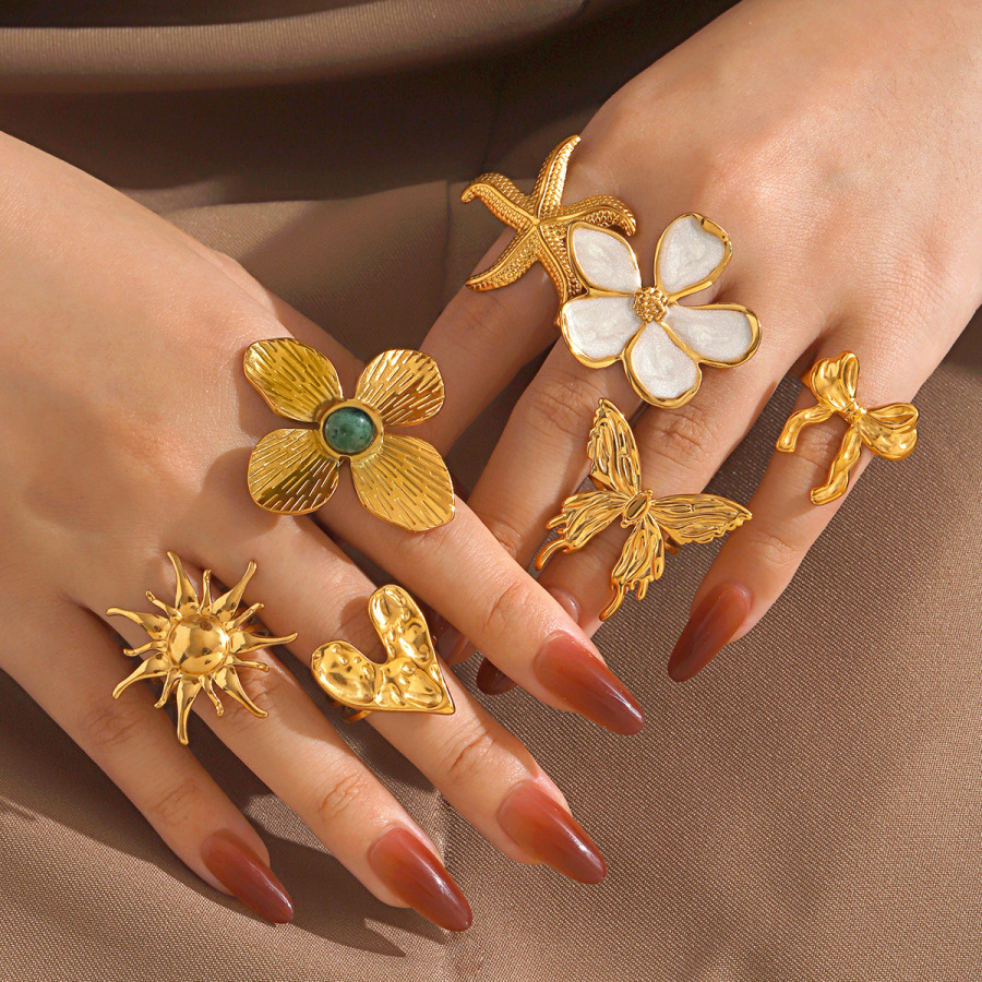 Stainless Steel Minimalist Heart Flower Bow Ring