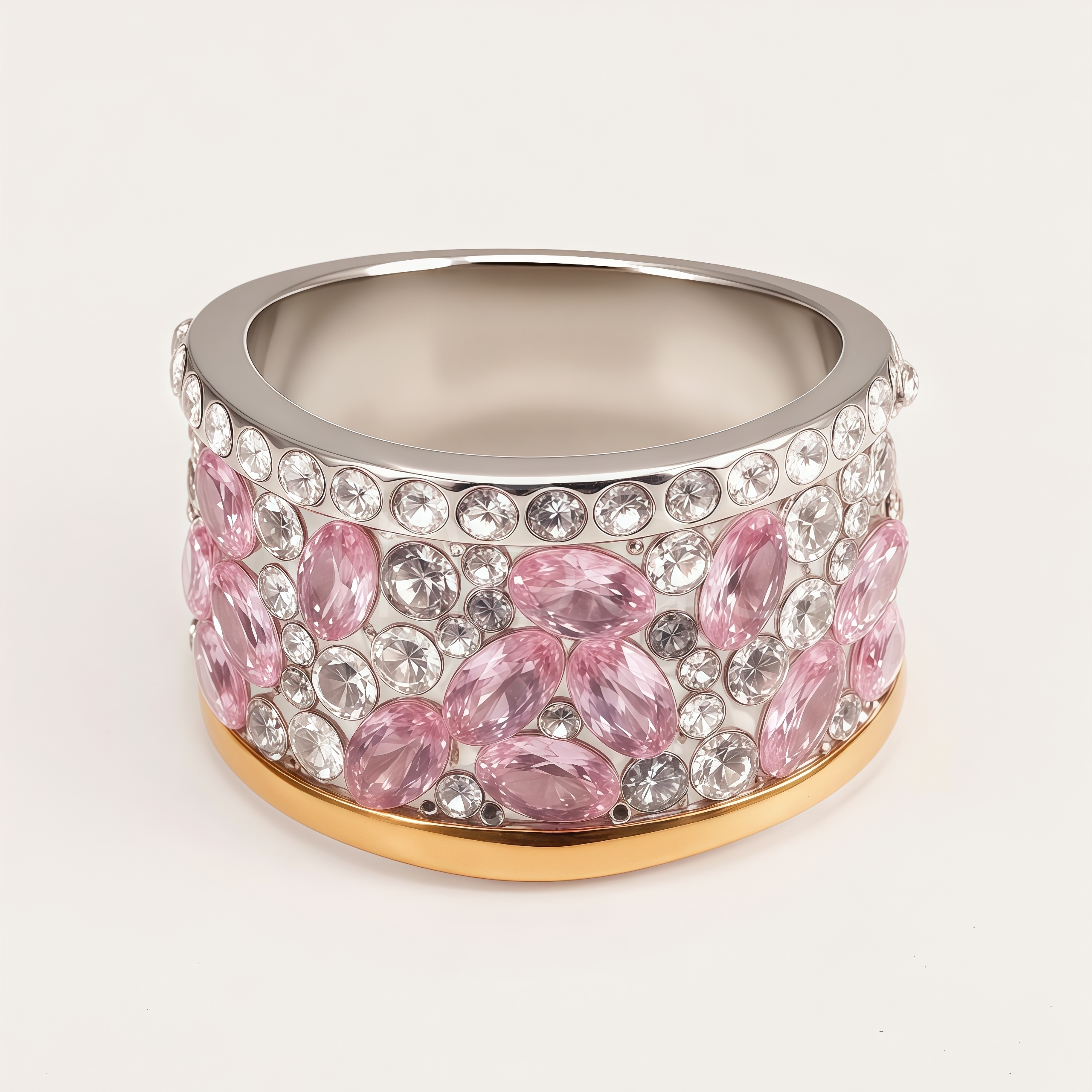 Luxurious Full Pink White CZ Two-Tone Women Ring | B0086